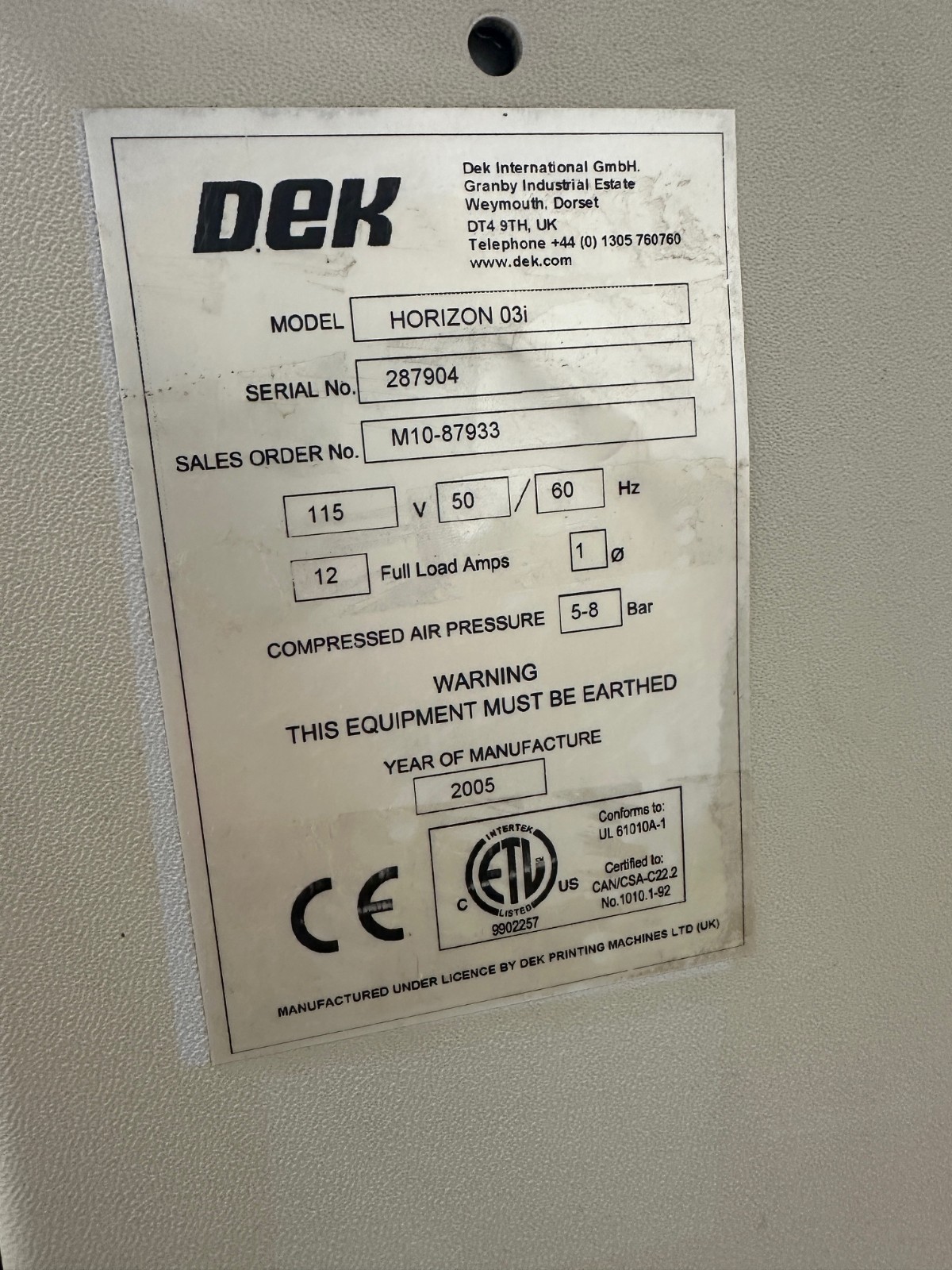 DEK Horizon 03i Screen Printer Adjustable SMT SMD Stencil