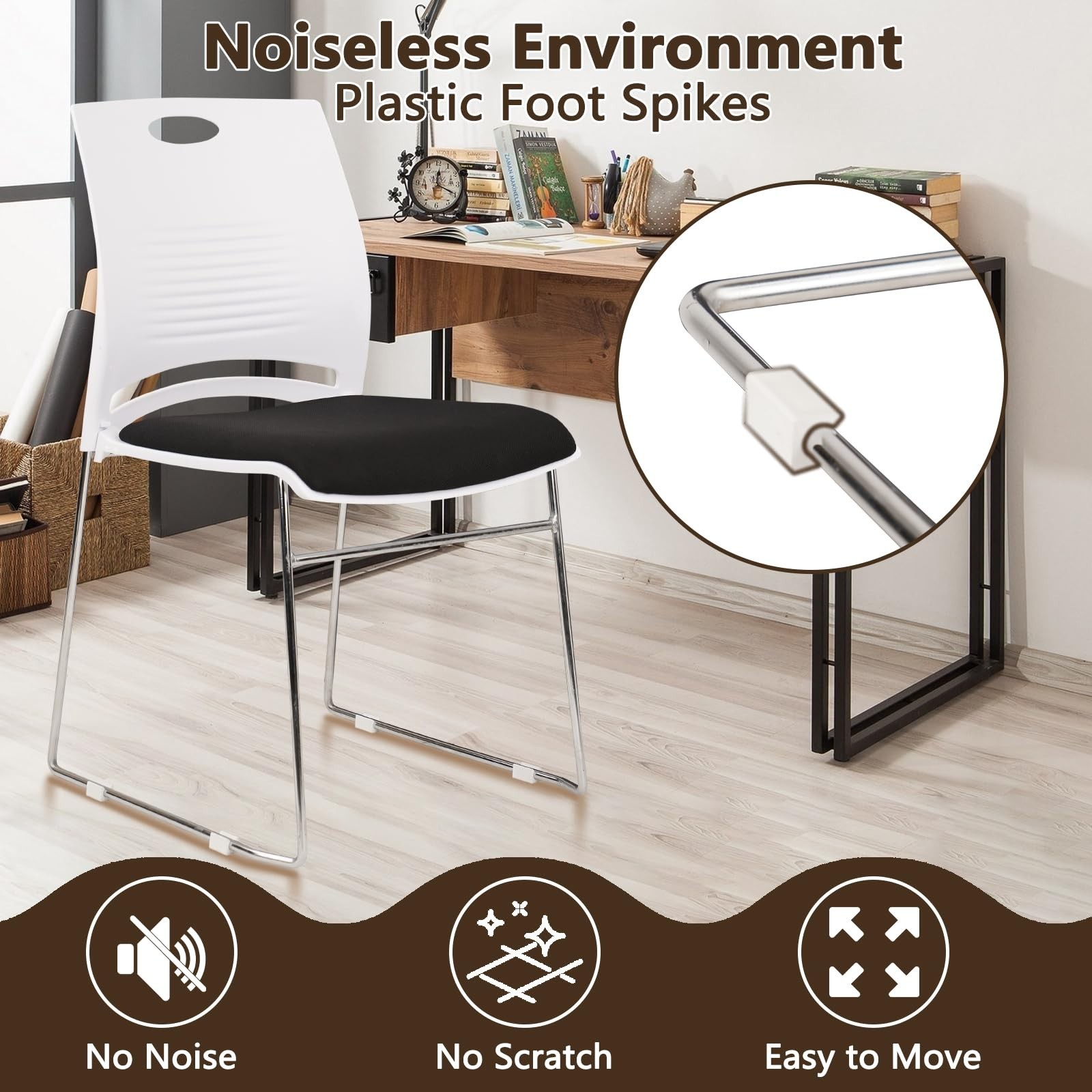 CLATINA Stacking Home Office Guest Chair, Reception Chairs,No Wheels,White