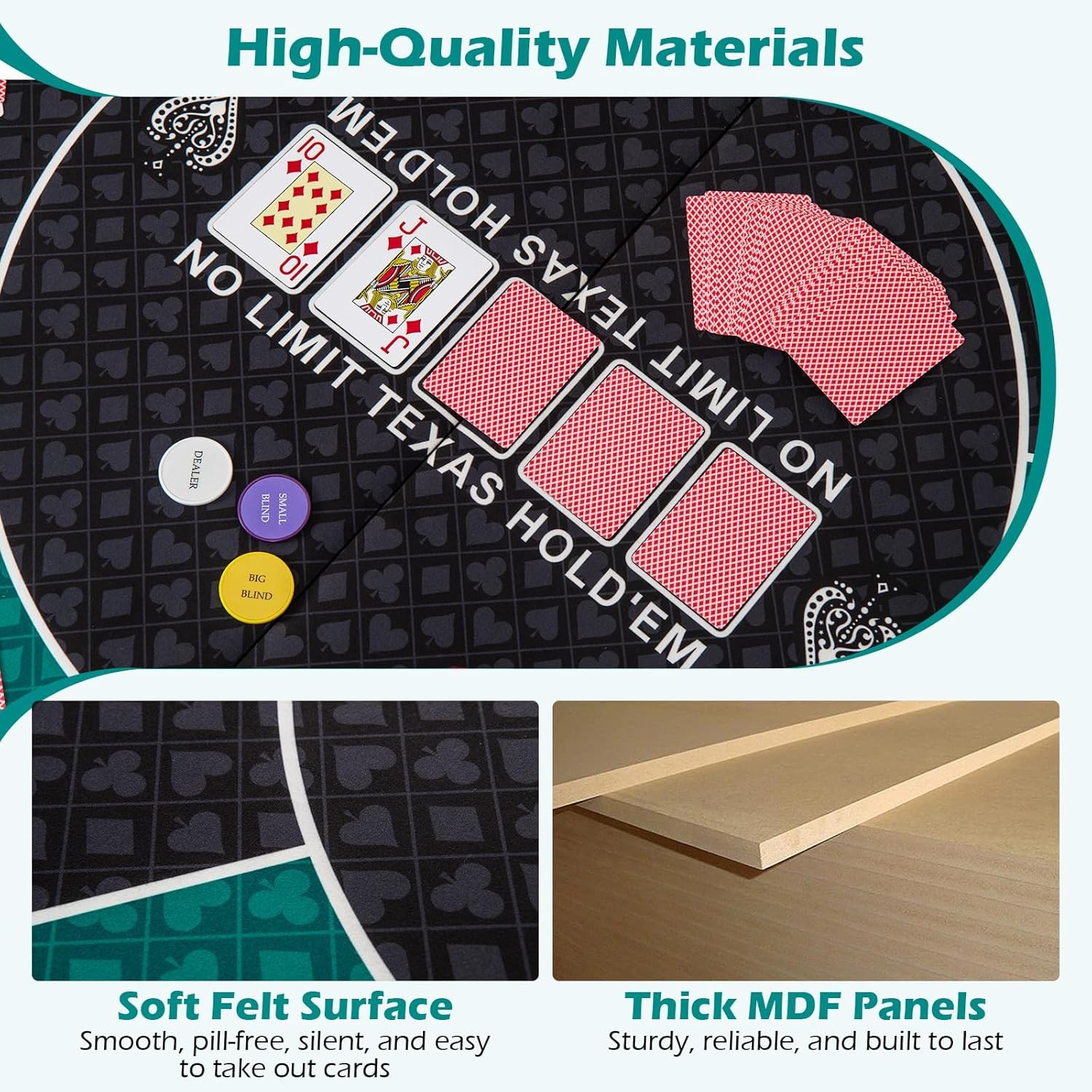 48" Poker Table Top, 6 Player Foldable round Blackjack Poker Table Topper W/Carr