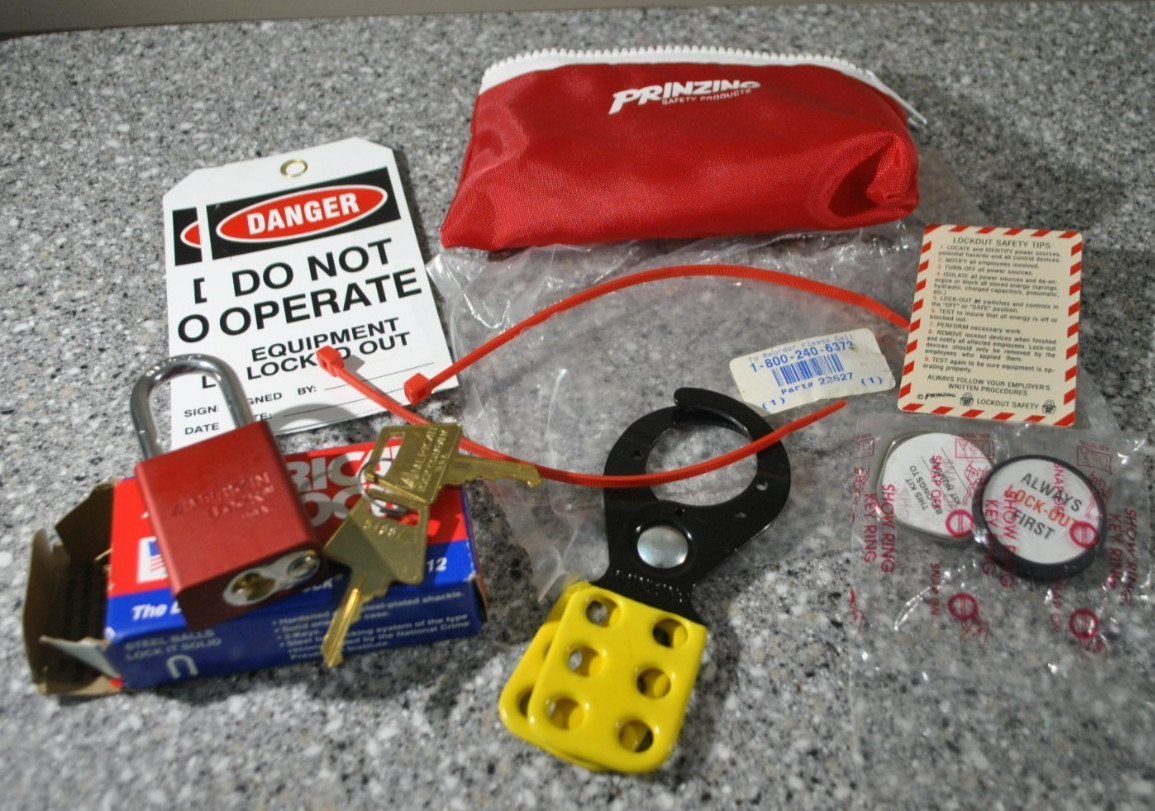 Lockout Tagout Safety Red Pouch Prinzing with American Lock in Bag - New