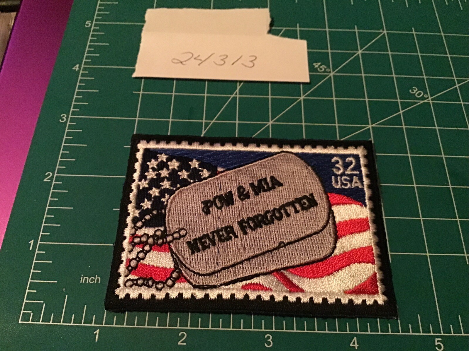 POW-MIA Never Forgotten Stamp Patch(307) 3 1/2" x 2 1/2" Embroidered Patch 33504