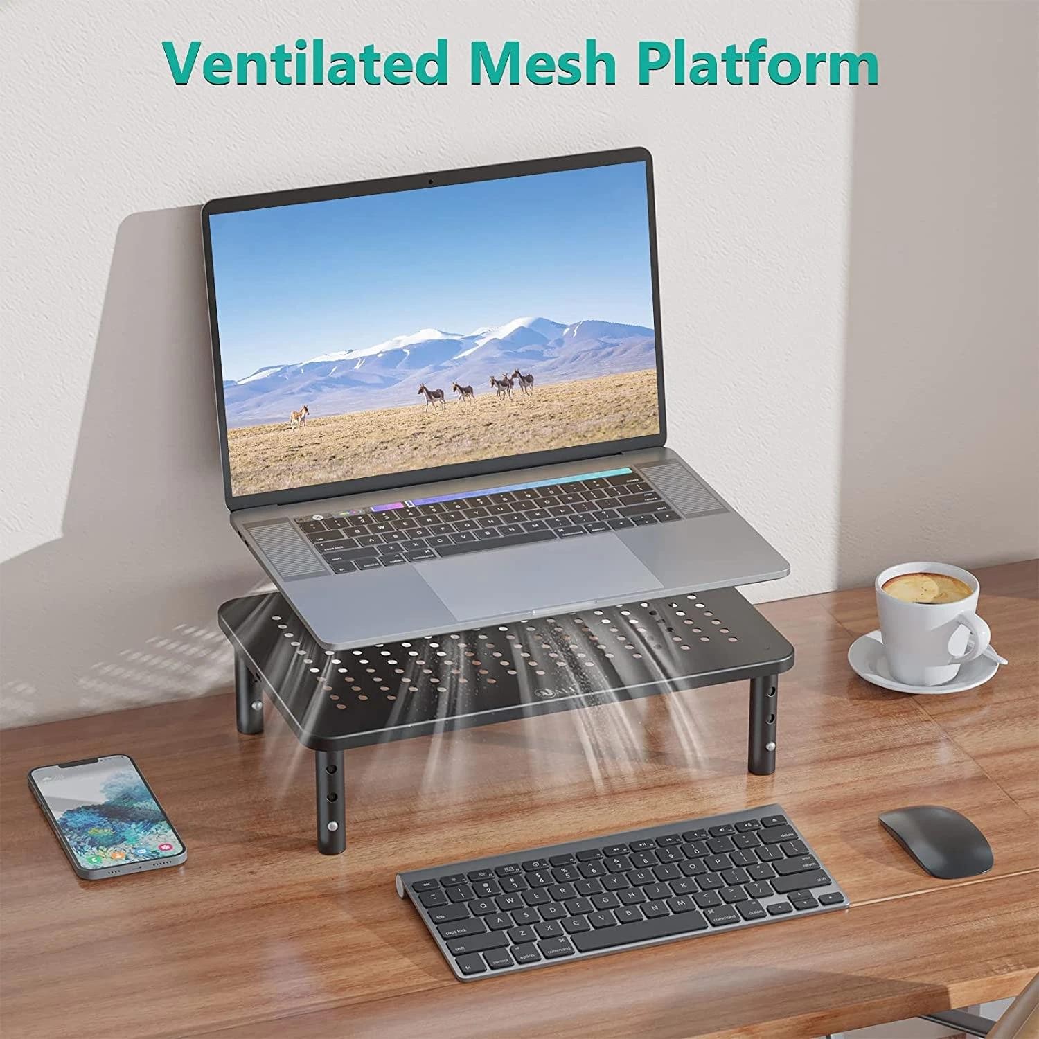 Adjustable Metal Monitor Stand Riser Laptop Printer Shelf 44lb Ventilated