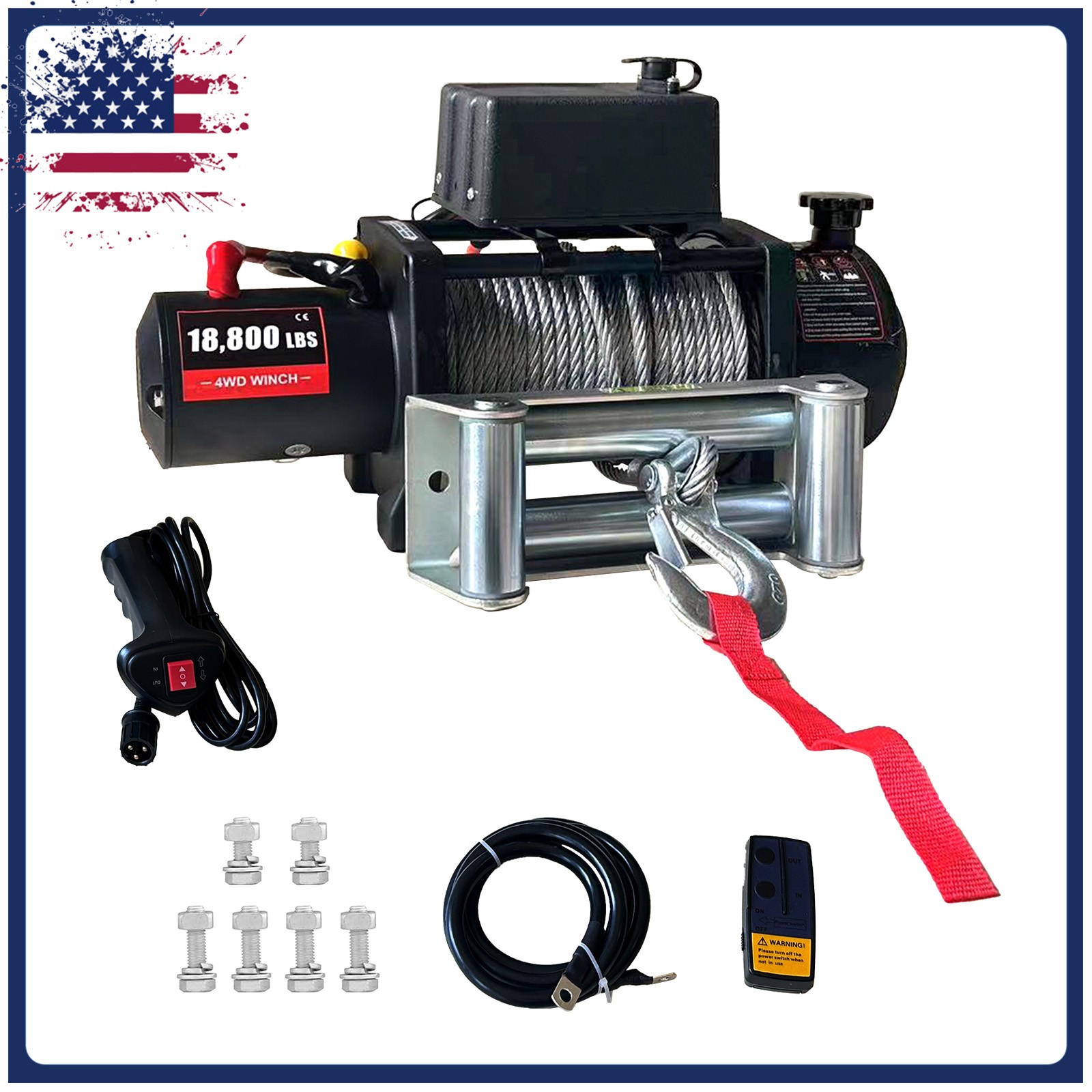 SEC16800T Electric Wire Rope Winch 18800lbs 5.7hp Wire Rope 78 Feet 3/8 Inches
