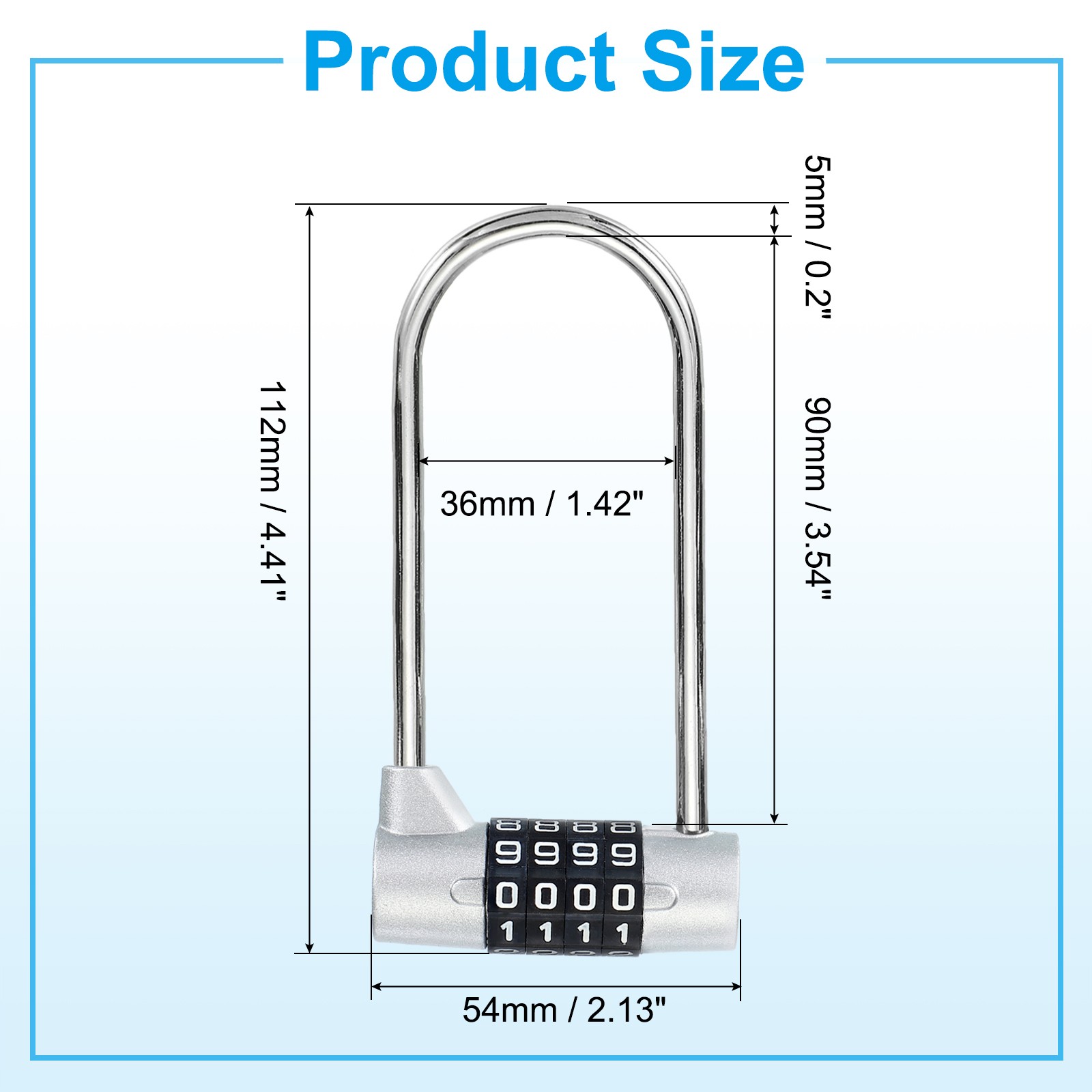 Combination Padlock, 4 Digit Gym Locker Lock Zinc Alloy Padlock (Silver)