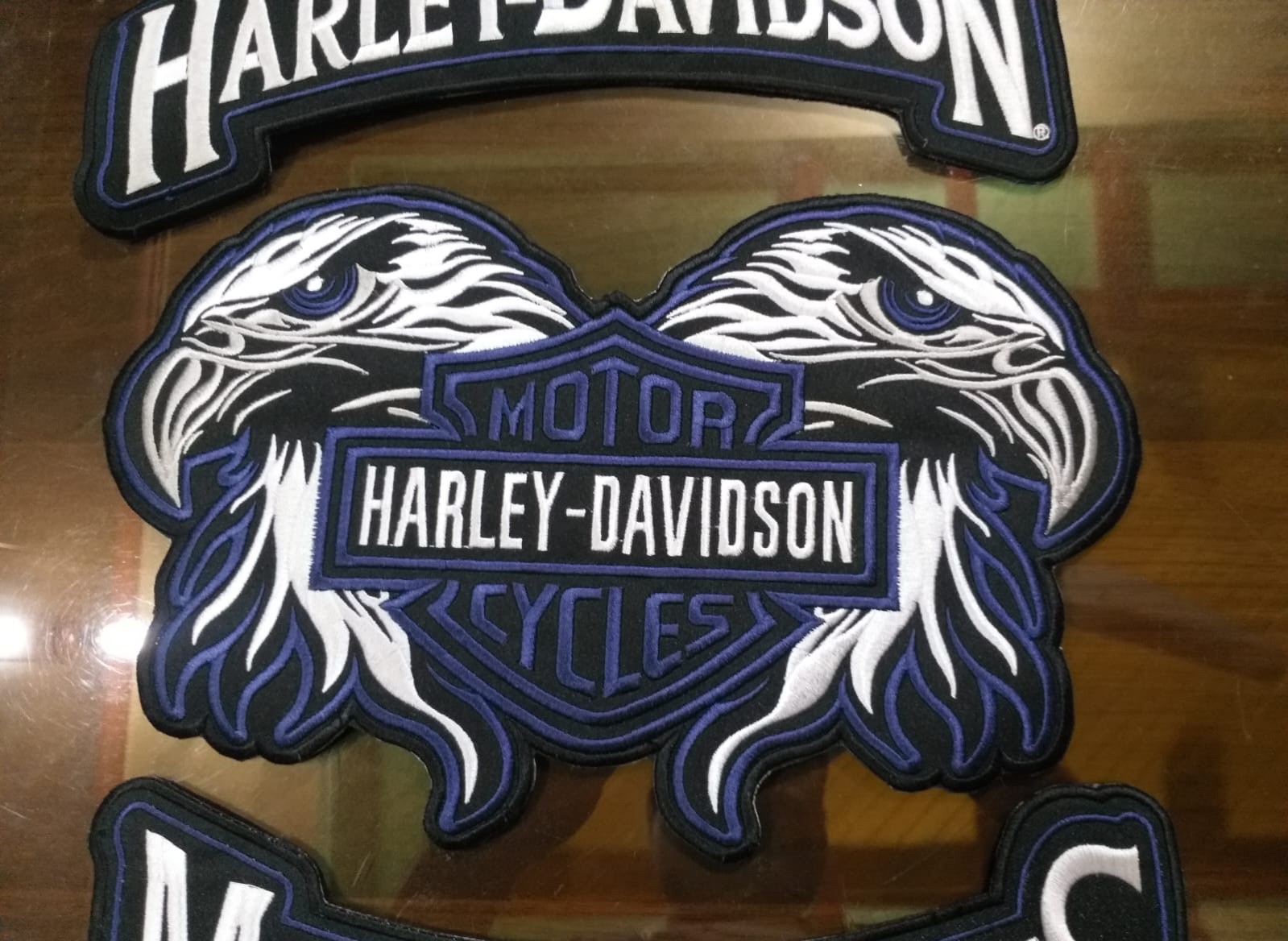 Harley Davidson Motorcycle 3-in-1 Double Eagle Patch Set Blue Embroidered