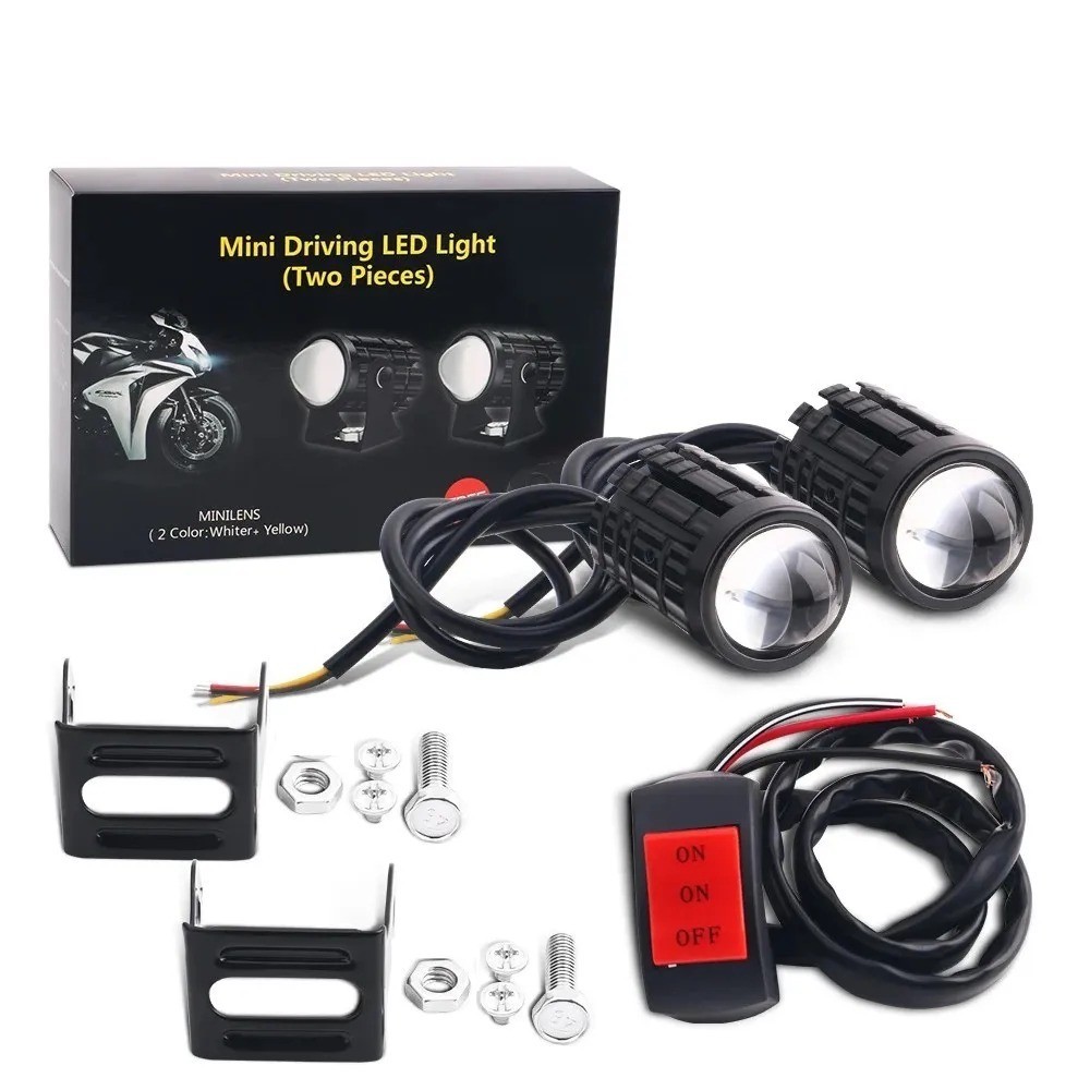 2 Pcs/Set Motorcycle LED Headlight Motorbike Driving Fog Spot Lights With Switch