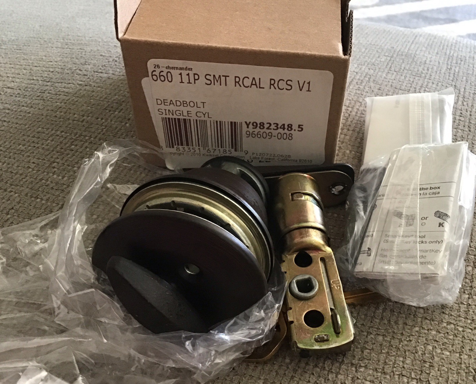 KWIKSET 660 11P SMT RCAL RCS V1 SINGLE CY L DEADBOLT WITH KEY.  (Y  982348.5 )