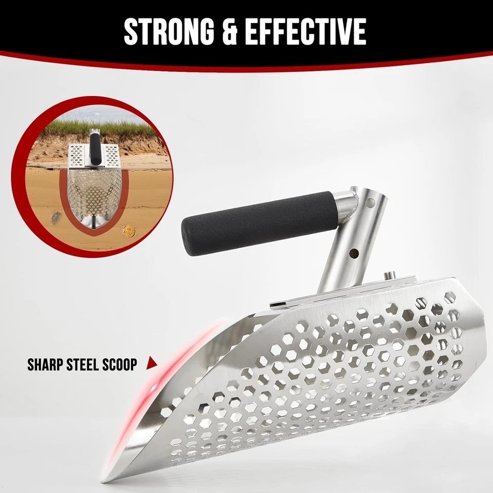 Sand Scoop for Metal Detecting, Metal Detector Scoop with Long Fiberglass Handle