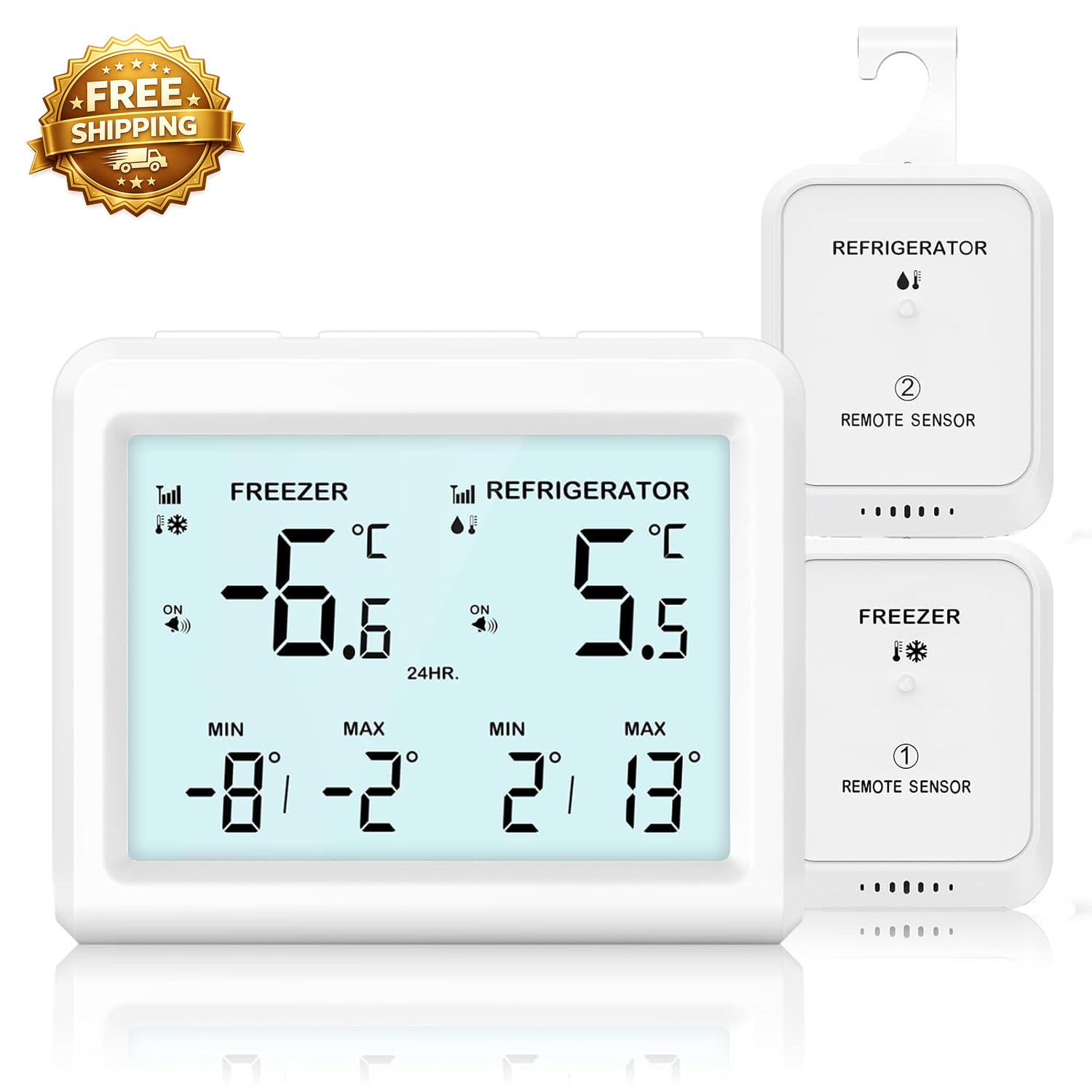 Refrigerator Thermometer with Freezer Alarm  Wireless Fridge Thermometer with Al