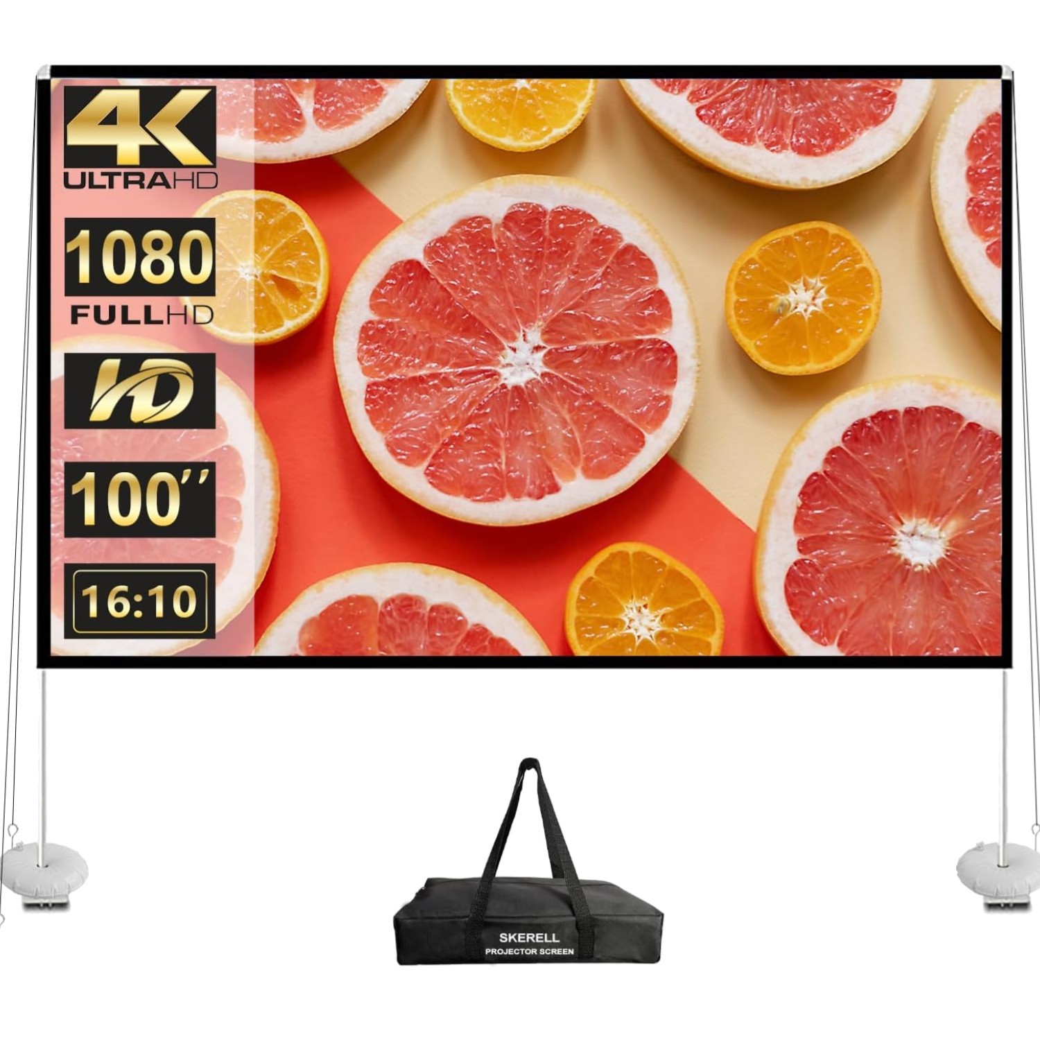 Outdoor Projector Screen with Stand 100 Inch: Portable Projection Screen 16:1...
