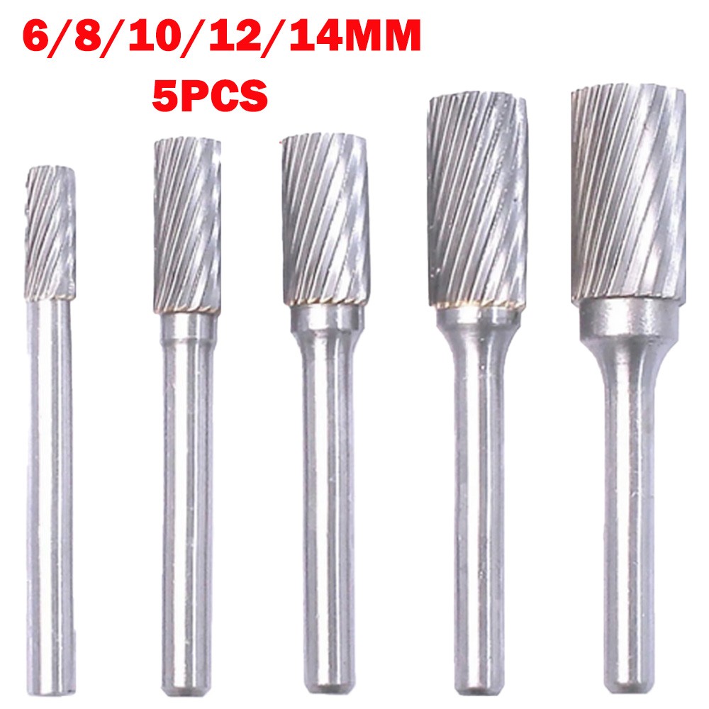 5Pack 1/4'' Tungsten Carbide Burr Die Grinder Shank Set 6-14mm Rotary Drill Bits