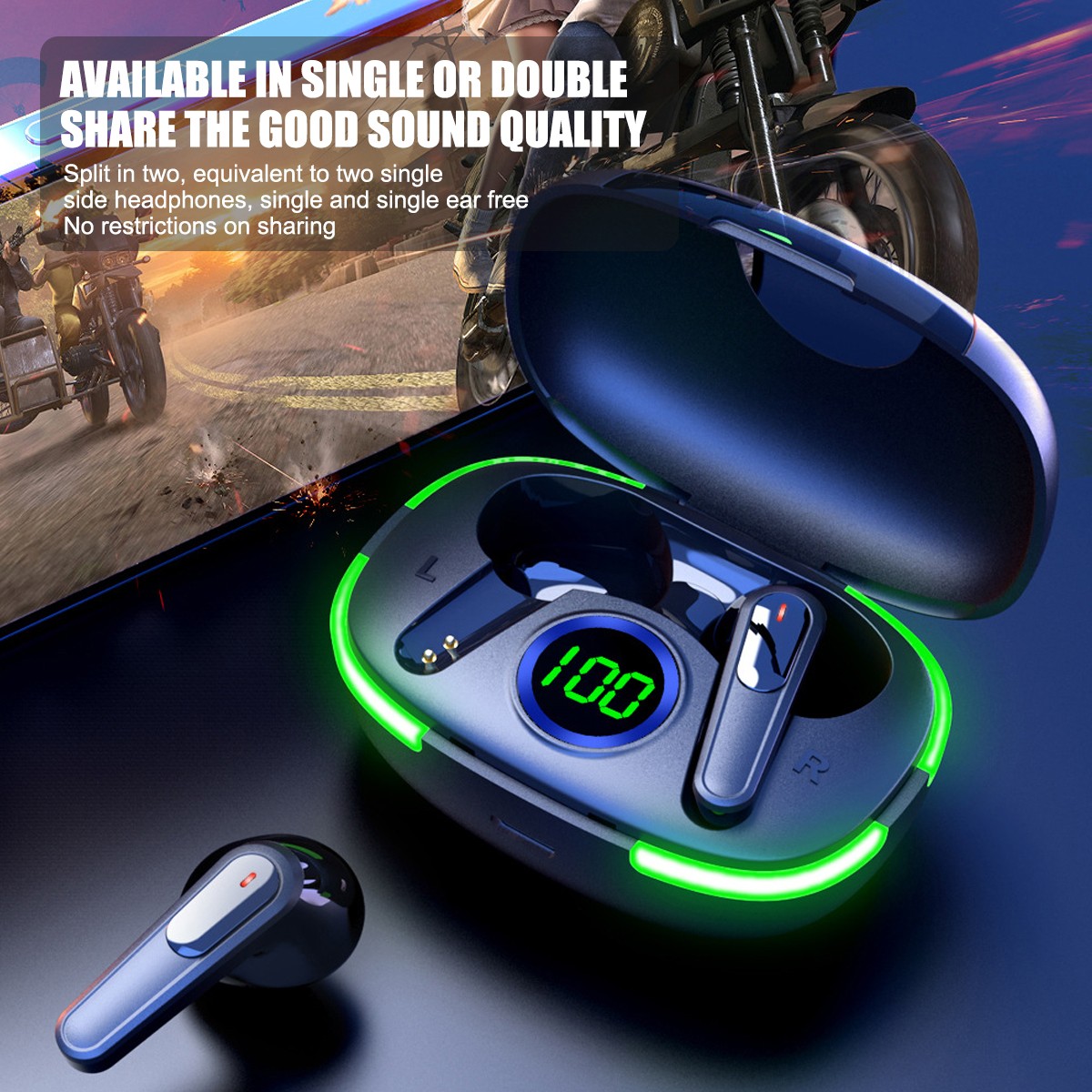 LED Display Wireless Bluetooth 5.3 Earbuds Waterproof Headset Noise Cancelling