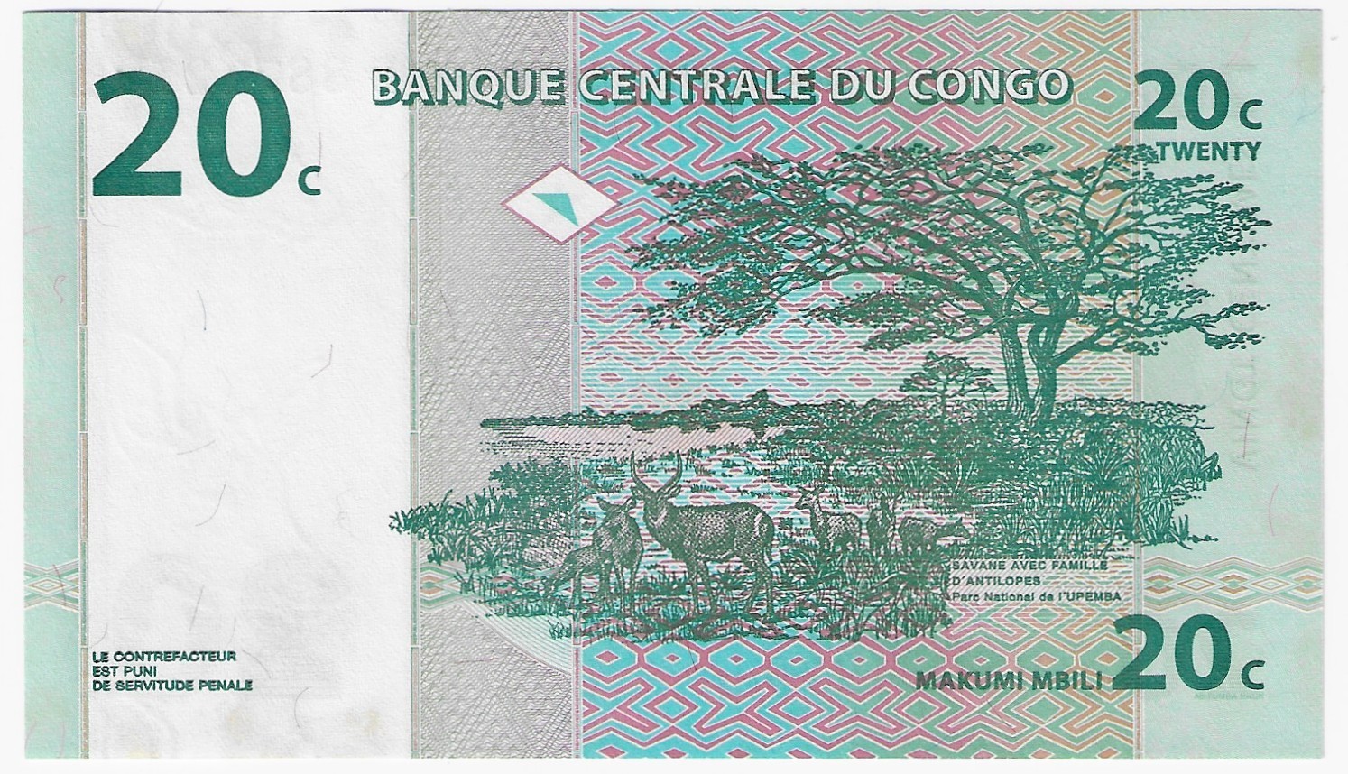 CONGO (Republic) - 20 Centimes 1997 P 83a AU Light Staining
