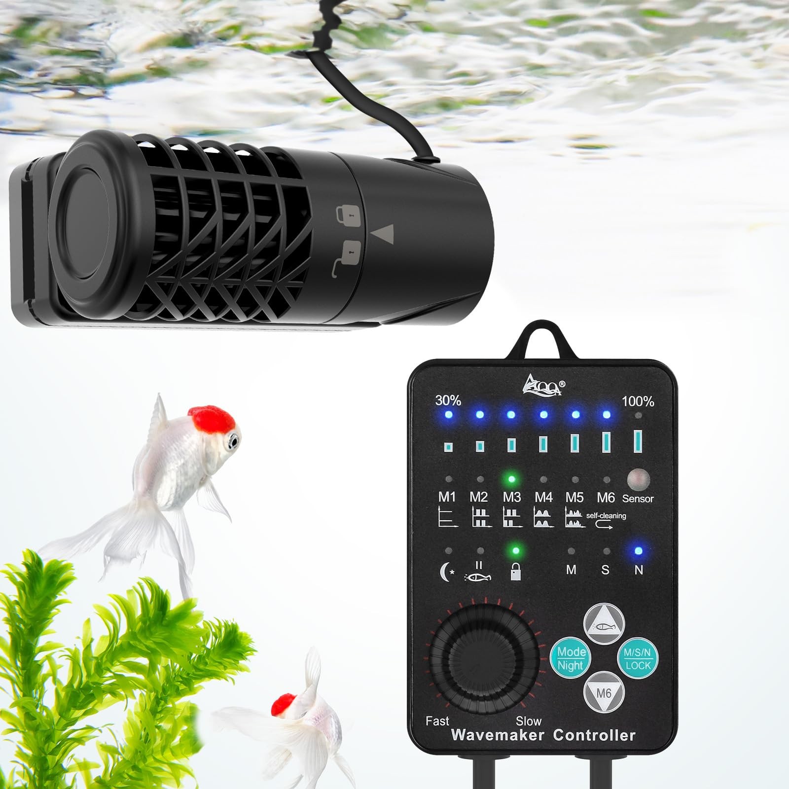 Aquarium Wave Maker Magnetic Adjustable Cross Flow Pump with Controller DC Gy...