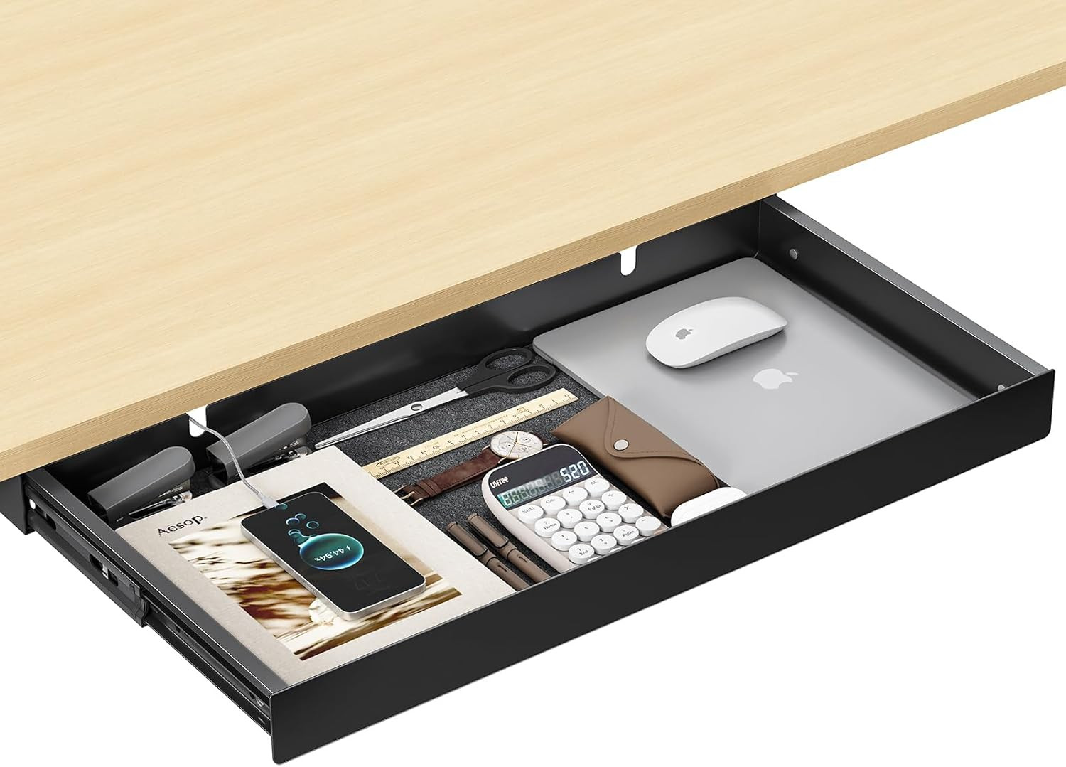 Under Desk Drawer,20.1 Inch Carbon Steel Slide-Out under Table Storage Organizer