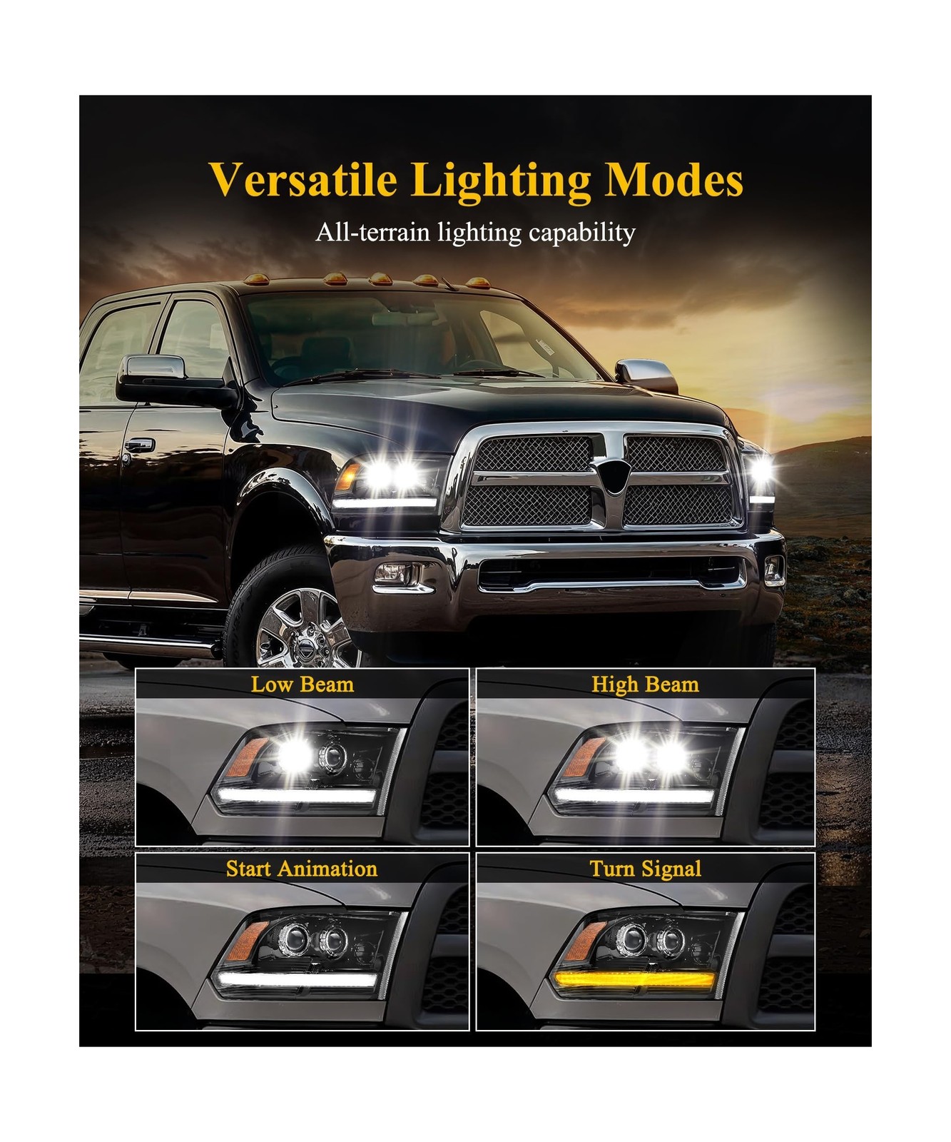 Partsam Full LED Headlights Assembly Compatible with 2009-2018 Ram 1500 2500 ...