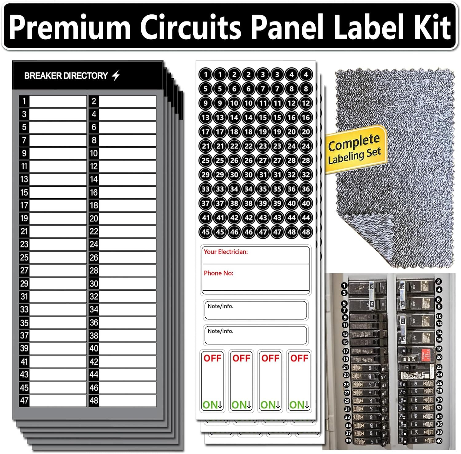 Electrical Panel Labels Kit – 48 Circuit Breaker Stickers, Premium Waterproof
