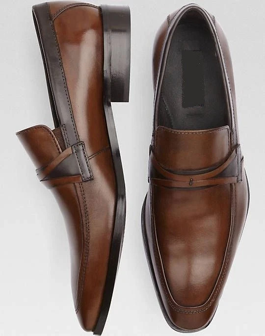 Latest Handmade Genuine Brown Leather Slip On Loafers Office Dress Shoes For Men