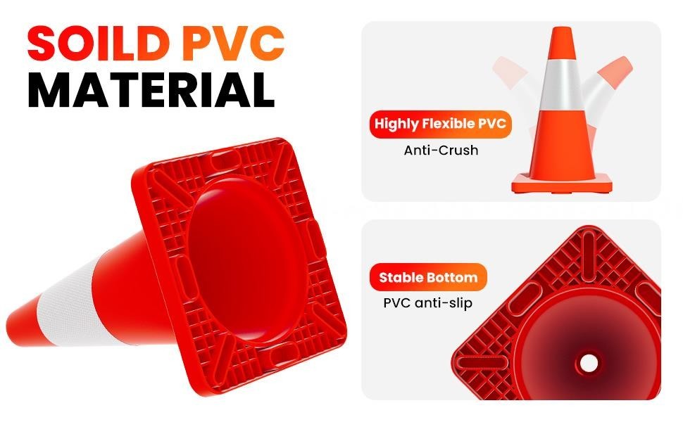 18" 20Pcs Traffic Cones w/ Reflective Collars Hazard Construction Cones