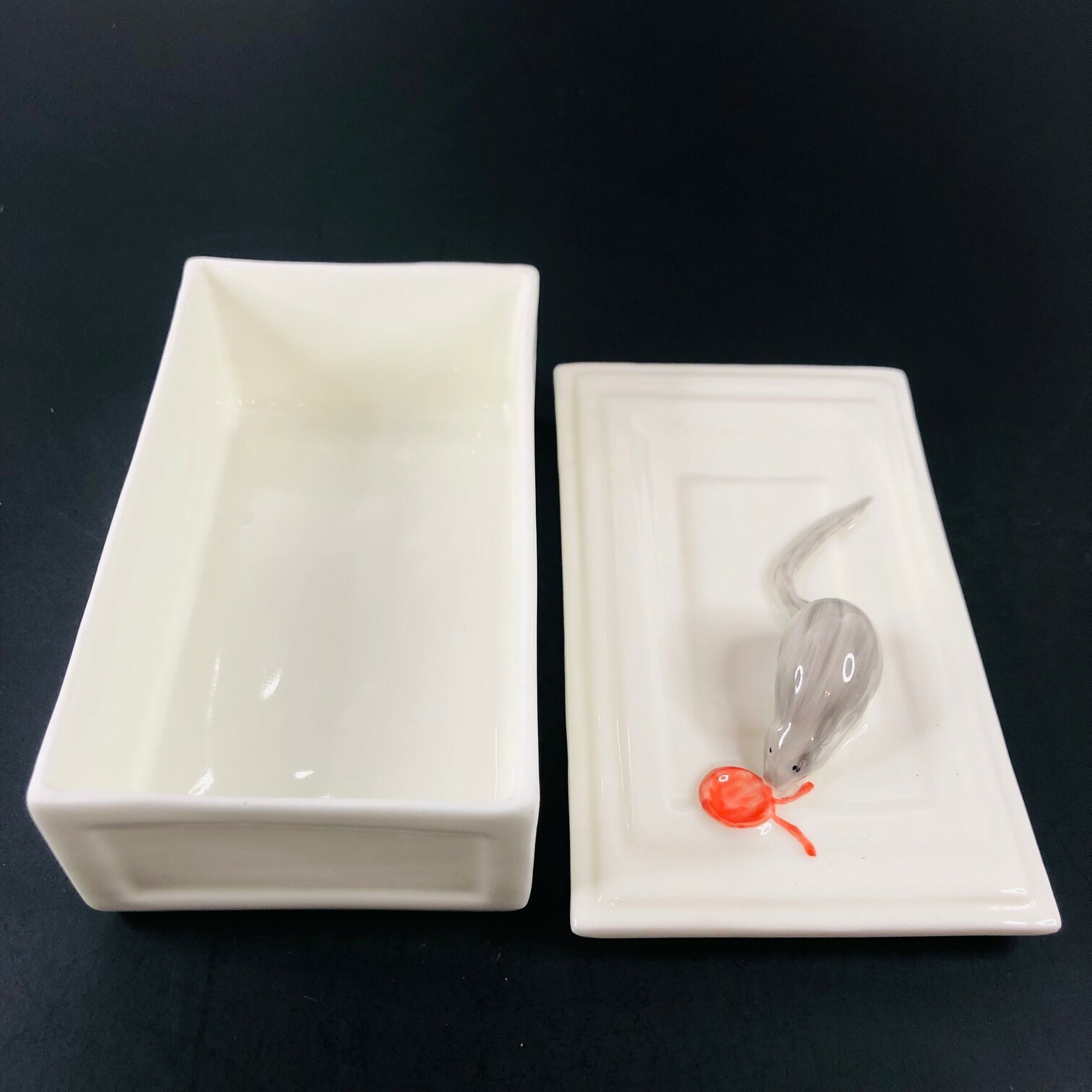 Pintar Bone China Trinket Box Mouse on Lid Hand Painted