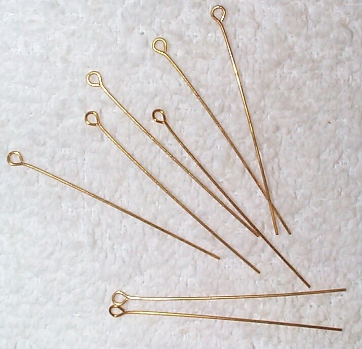 Vintage 1 5/8 inch long brass I-PINS eye pins eye-pins findings - 40 PCS
