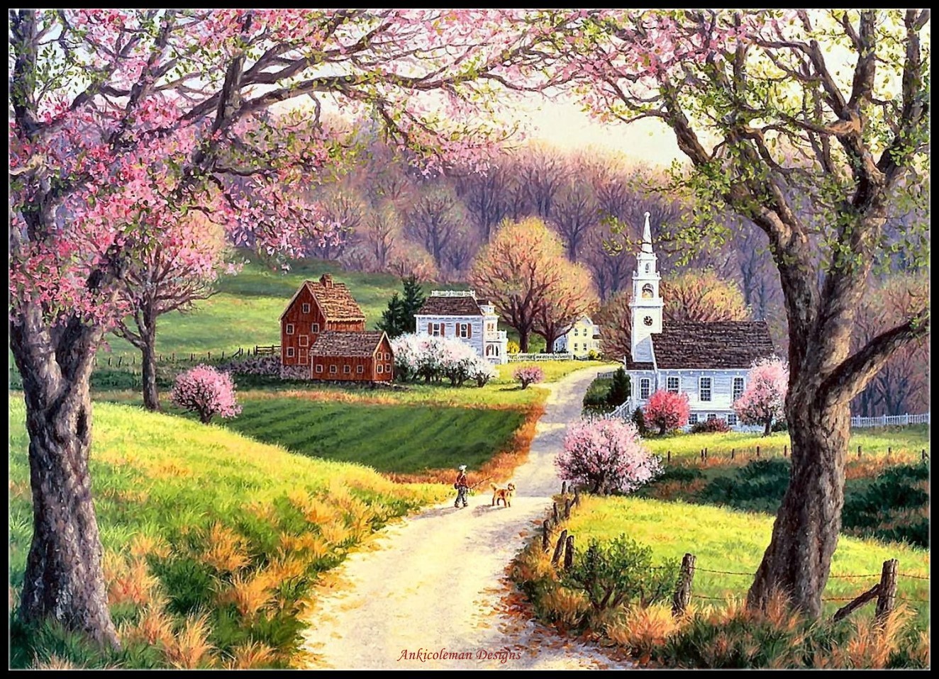 Spring Countryside - DIY DMC Chart Counted Cross Stitch Patterns Needlework