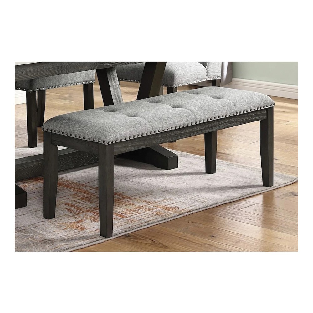 Elements Everdeen Upholstered Dining Bench Gray Fabric Nailhead D-4930-7-BN