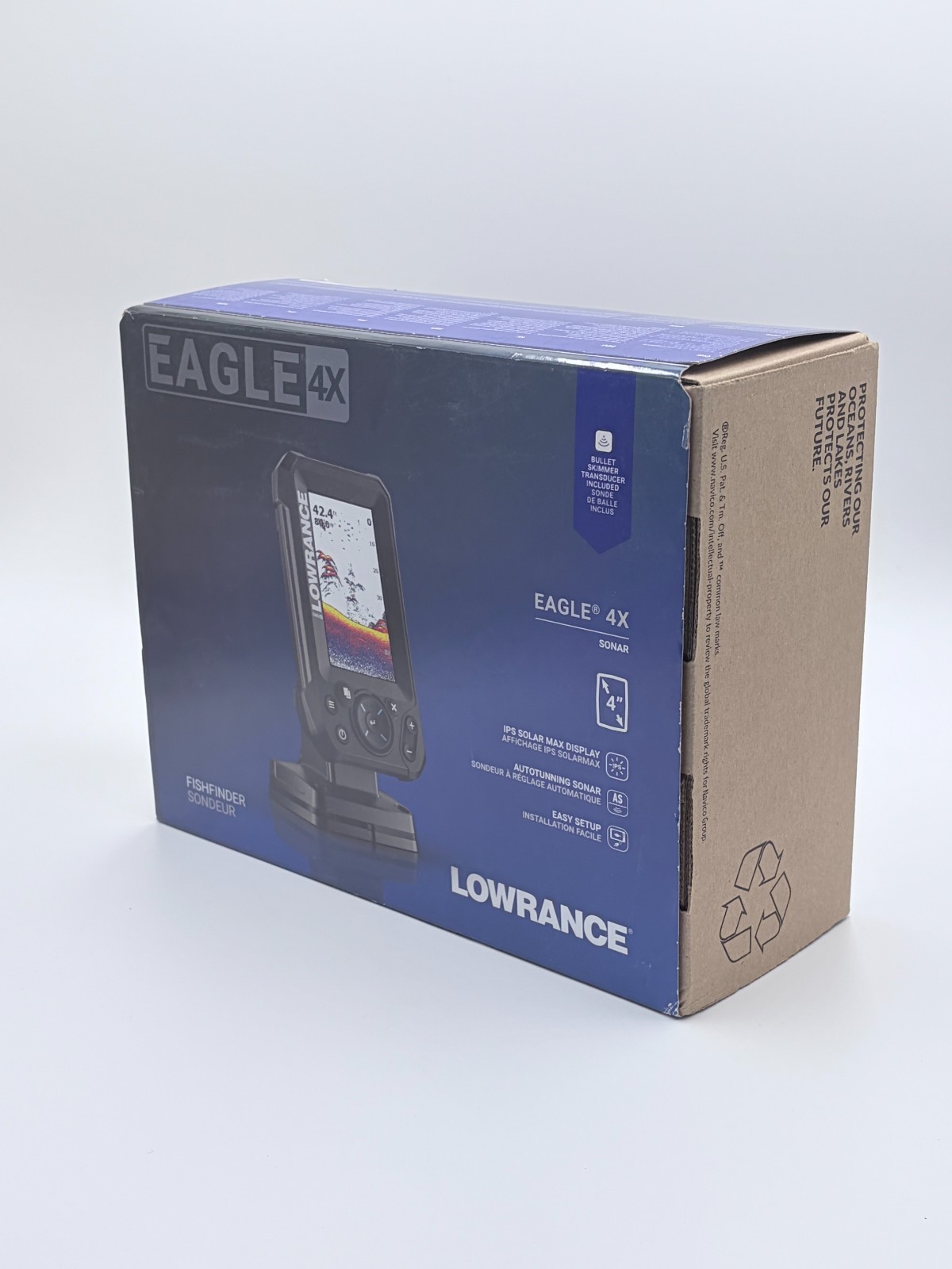 Lowrance Eagle 4x Sonar Fishfinder IPS Solar Max 4" Display Bullet Transducer