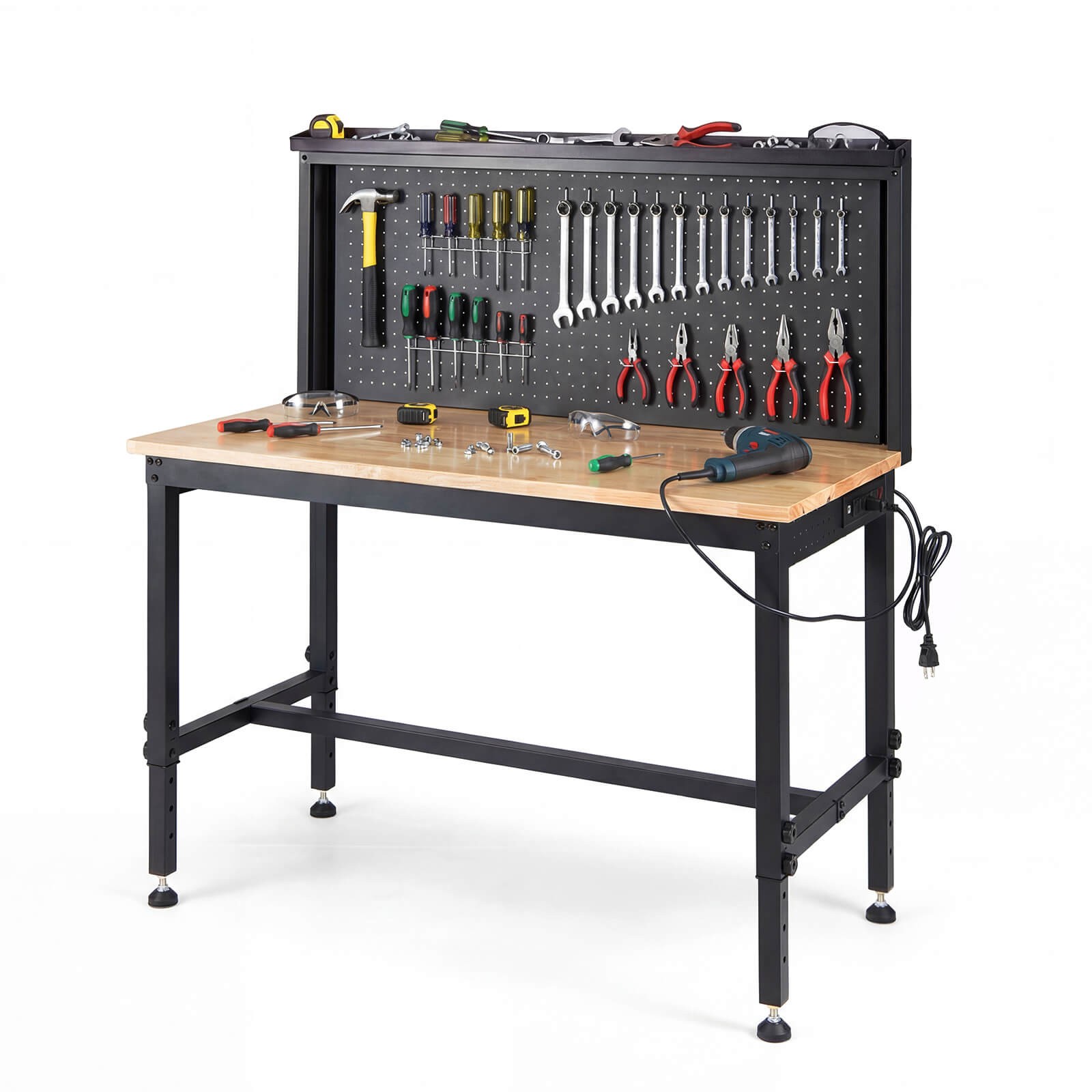 48" Heavy Duty Workbench w/ AC/USB Outlets and Pegboard, Max Load 2000 LBS