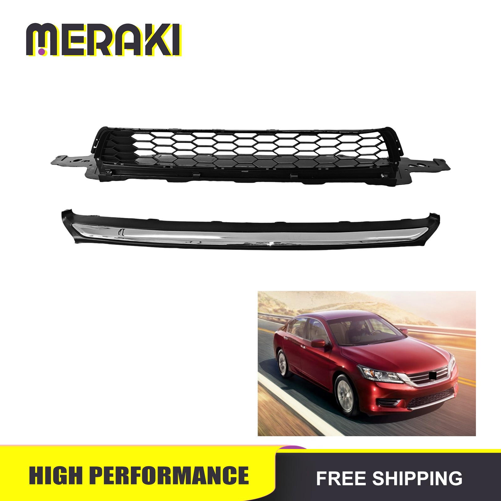 Front Bumper Lower Grille with Chrome Molding Trim Fits 2013-2015 Honda Accord