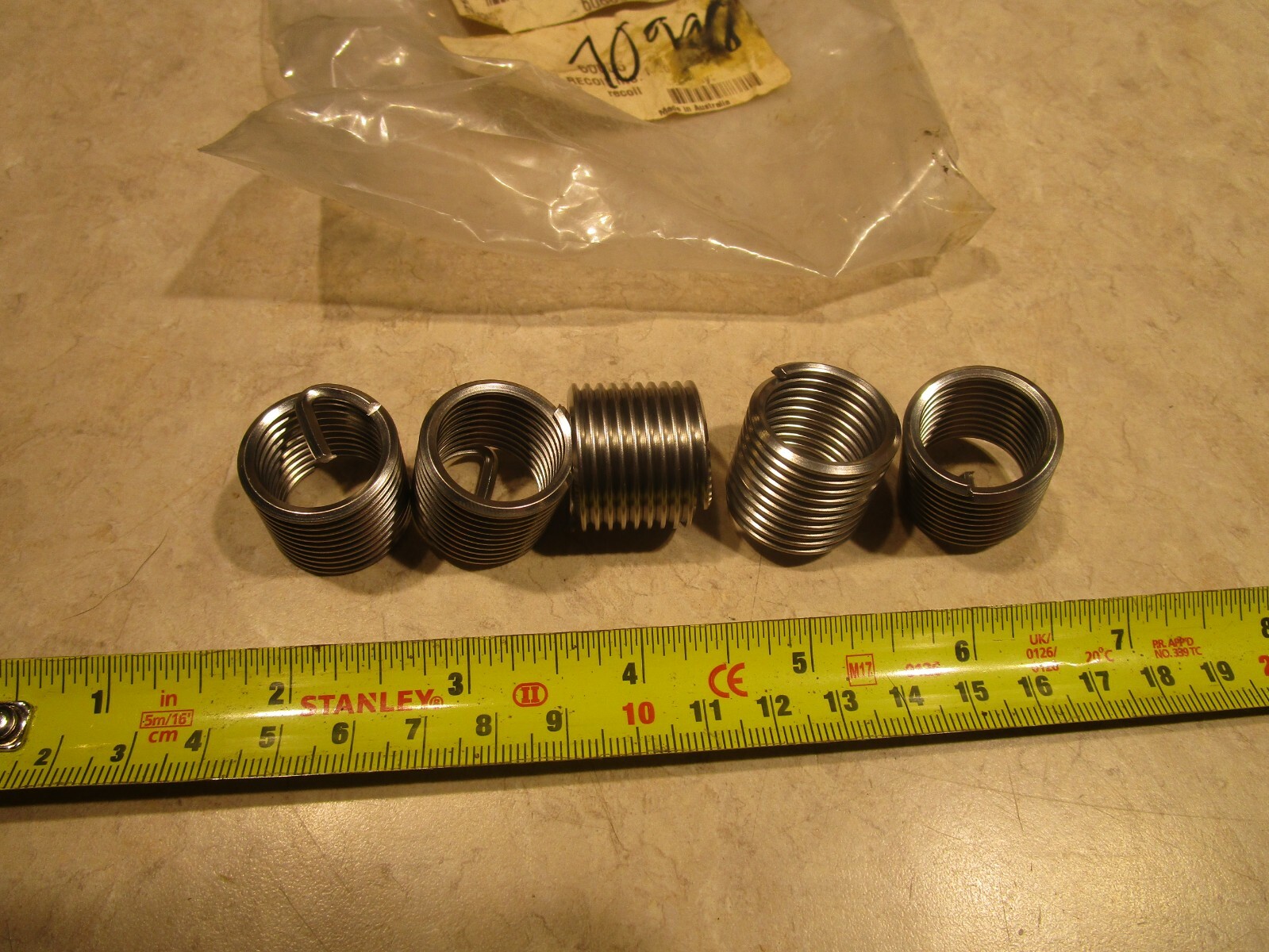 LOT OF 5, M20 x 2.5 METRIC THREAD REPAIR INSERTS, F0459