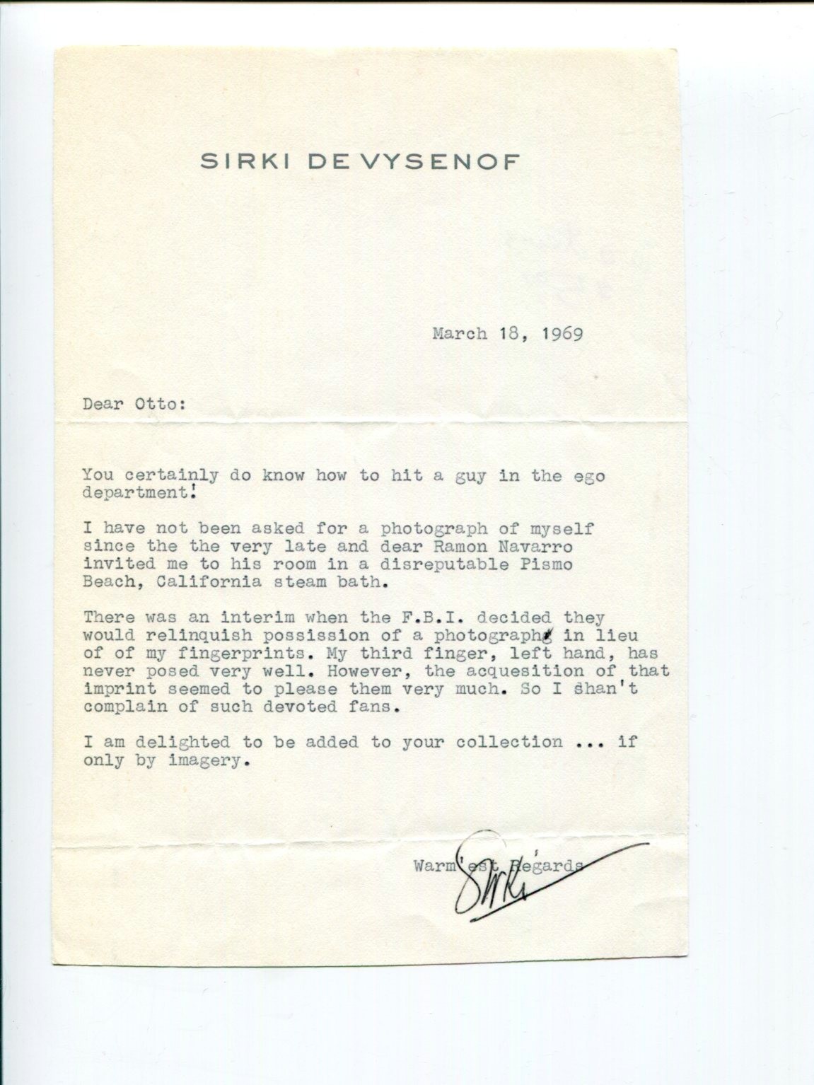 Sirki DeVysenof Russian Comedian Signed Autograph TSL