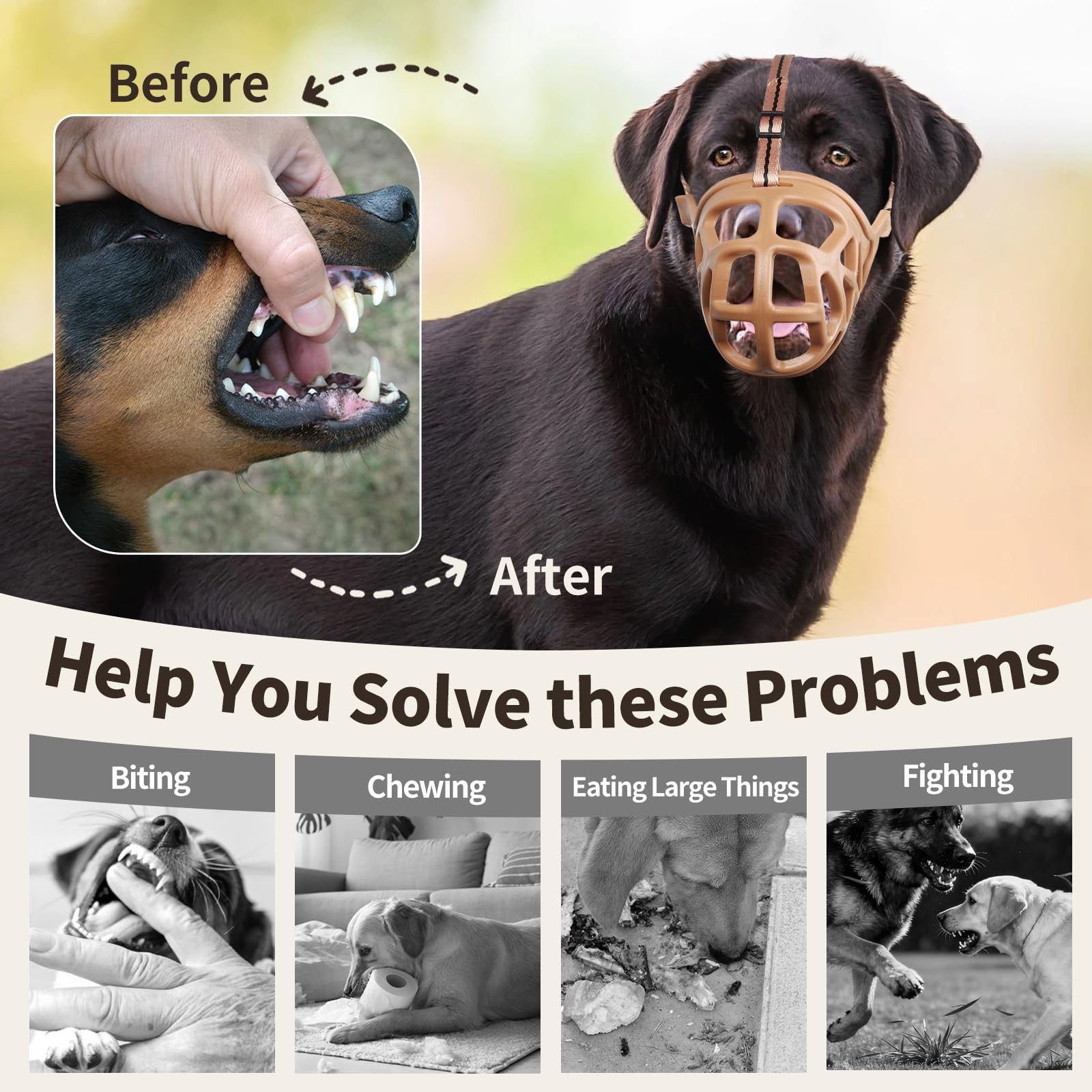 Dog Muzzle, Breathable Basket Muzzles for Small, Medium, Large and X-Large Ag...