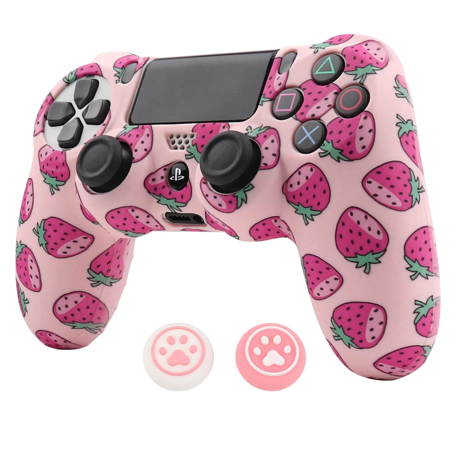 Pink PS4 Controller Skin & Thumb Grips - Silicone Cover for PS4/Slim/Pro