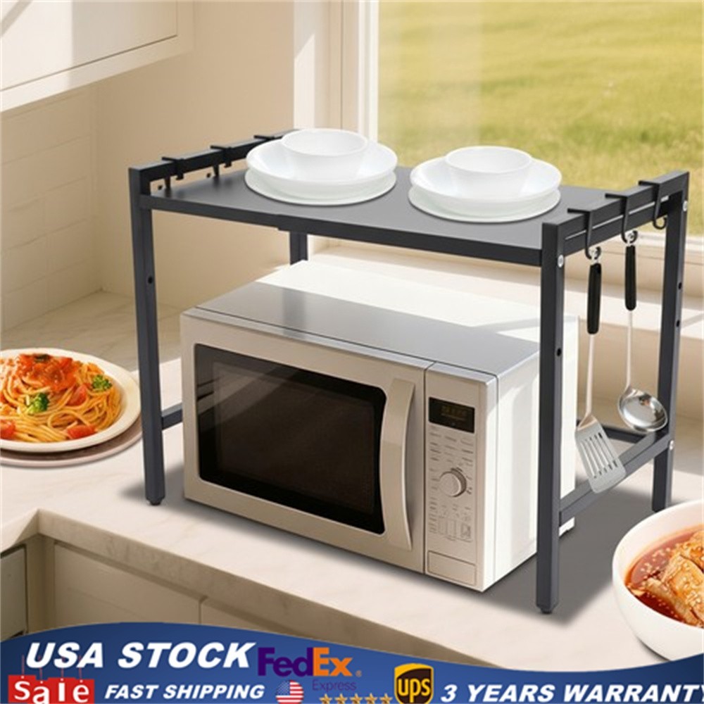 Kitchen Countertop Organizer with Hooks Adjustable Microwave Stand 66lbs Load