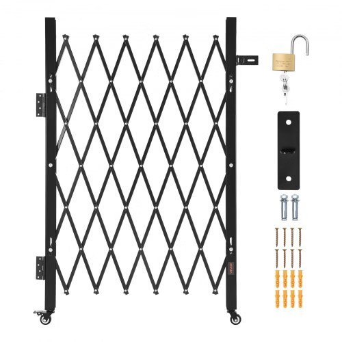 Single Folding Security Gate, Lockable Scissor Gate with 360?° Swivel Caster