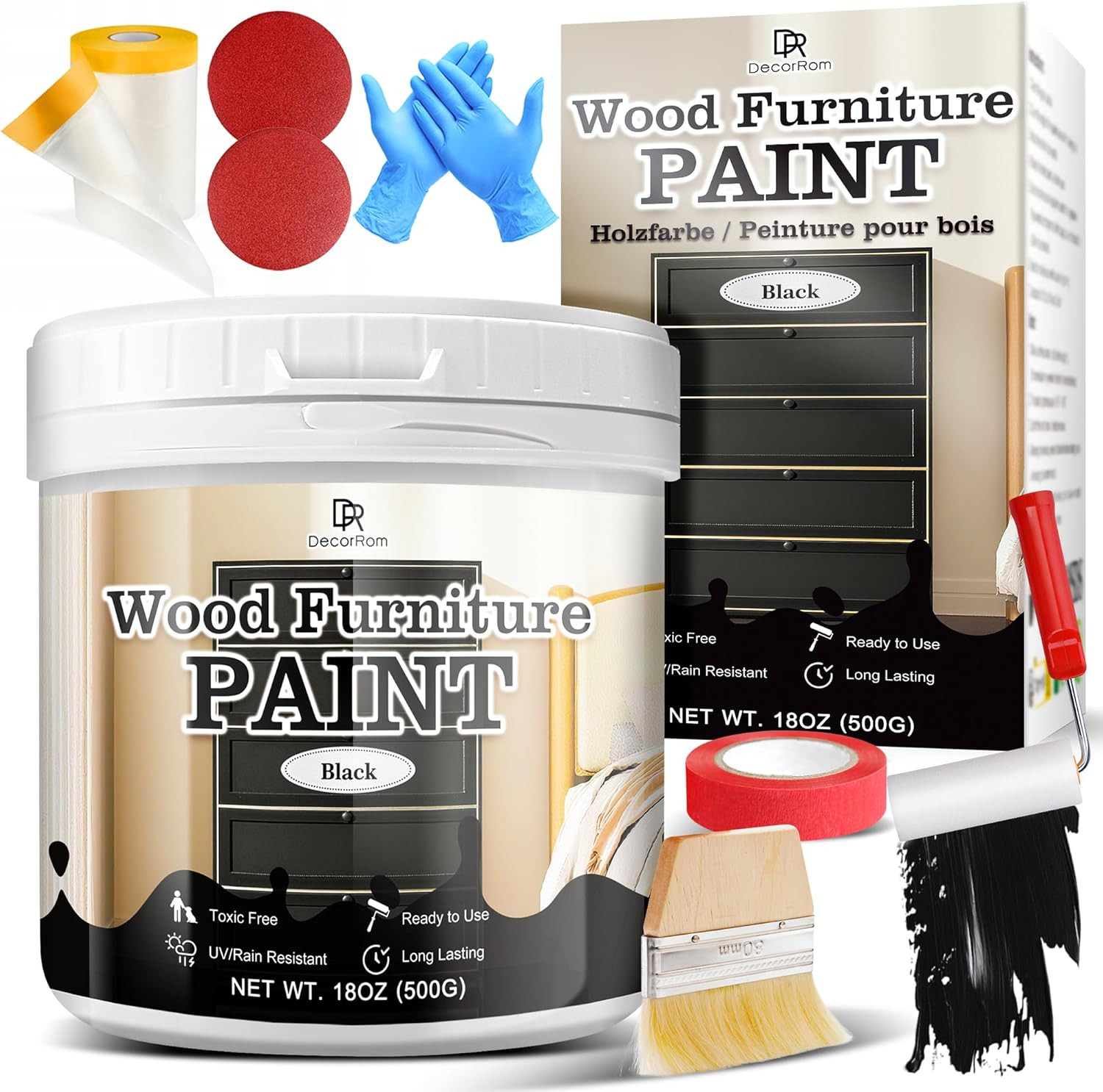 Wood Furniture Paint, 18Oz Black Wood Paint, All in One Ready to Use