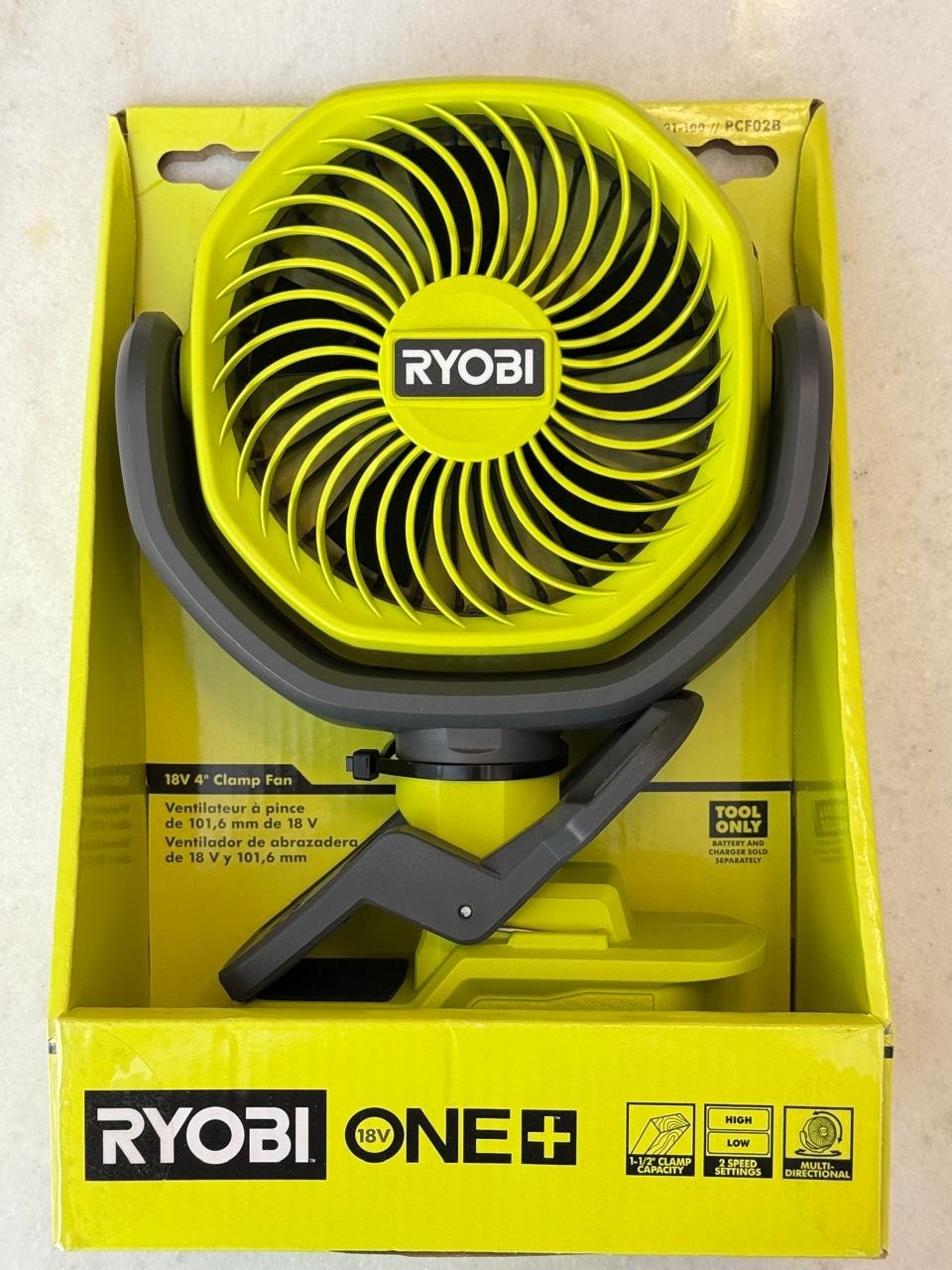 Ryobi ONE+ 18V Cordless 4 In. Clamp Fan Tool Only PCF02B - USA Stock