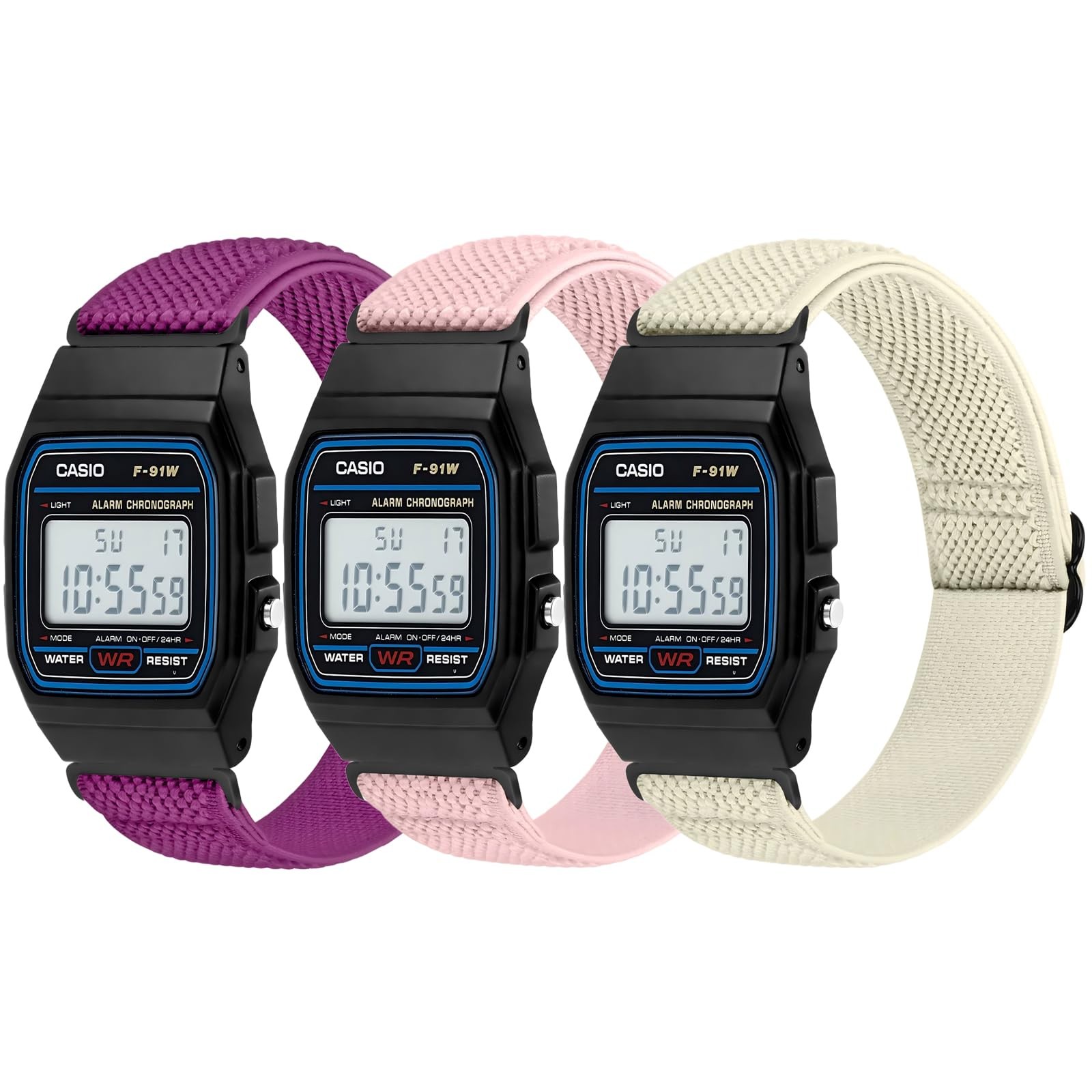 3 Pack Elastic Band Compatible with Casio F-91W/F-84/F-94/F-105/F-108/AE-1200...