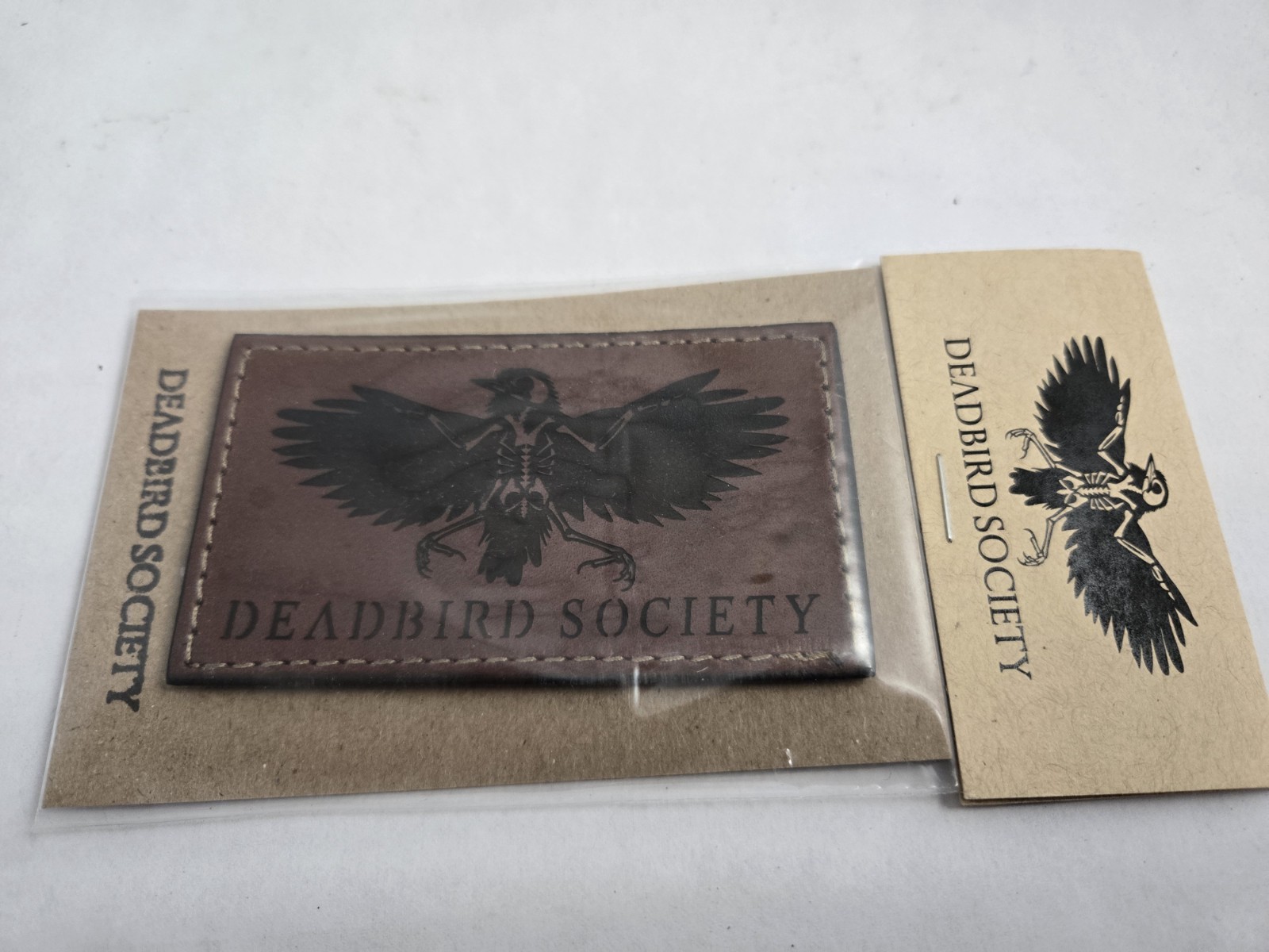 New Deadbird Society V4 Leather Tactical Morale Patch 3.5" X 2" Hook Loop Brown