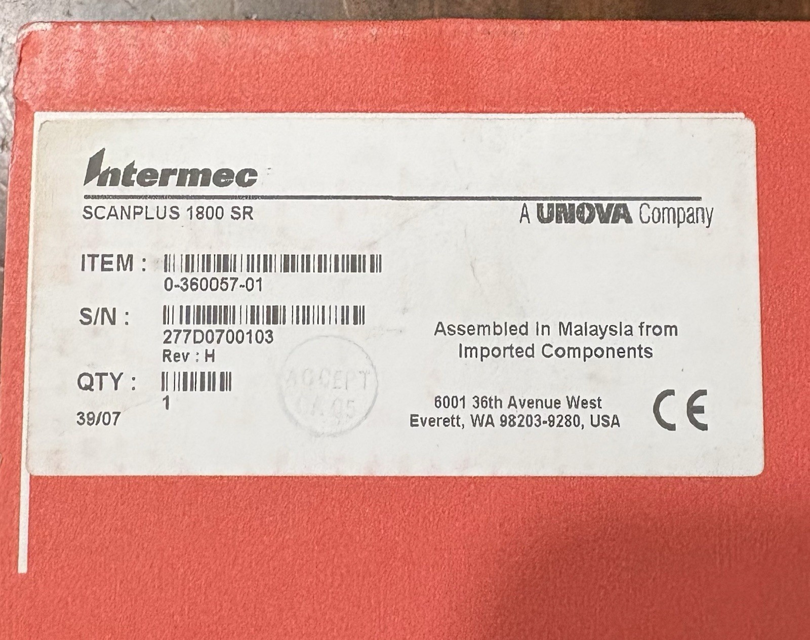 Intermec Scan Plus 1800 SR Bar Code Scanning System - Appears New/Unused!