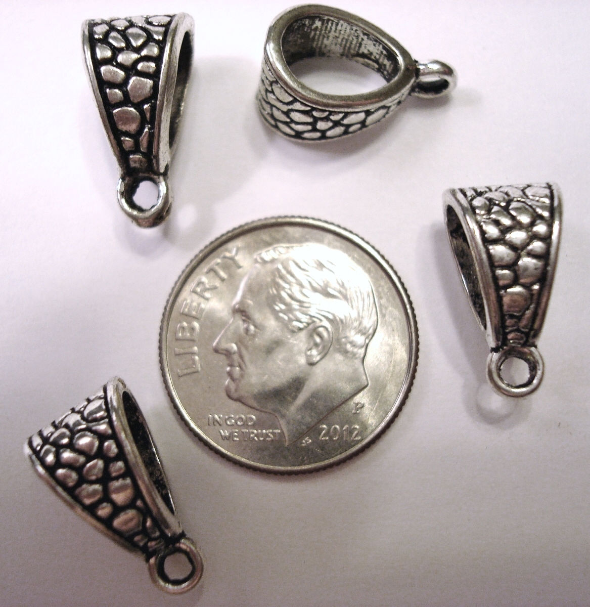4 Bails antique silver plated textured no lead closed ring pendant bails pfg003