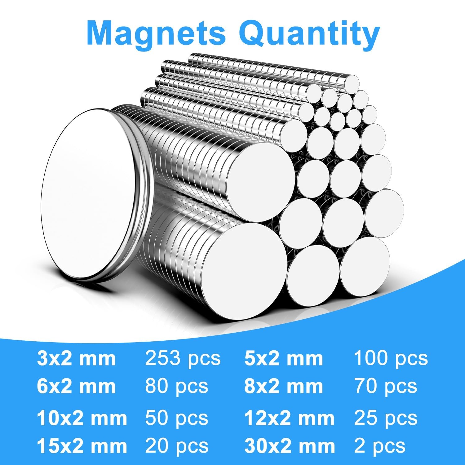 Magnets, Caturledas 600 Pack 8 Different Sizes Small Mix-8 Sizes, Silver