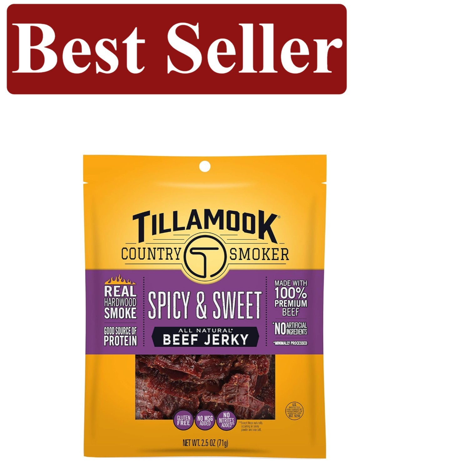 Real Hardwood Smoked Sweet & Spicy Beef Jerky - 2.5oz, All-Natural and Delicious