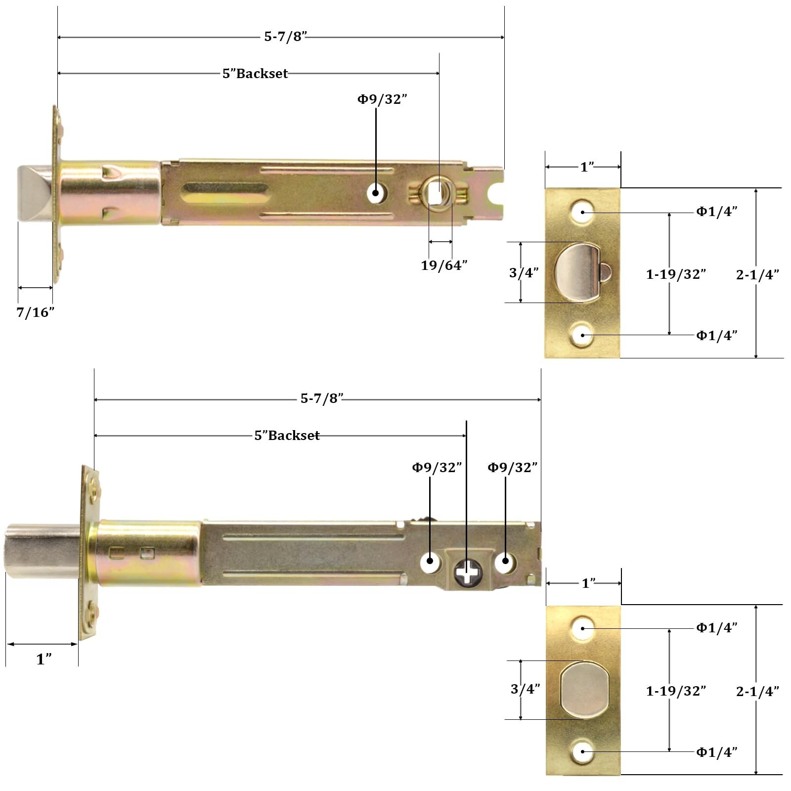 5-Inch Deadlatch & Deadbolt Latch Combo Door Lock Replacement Parts with Square