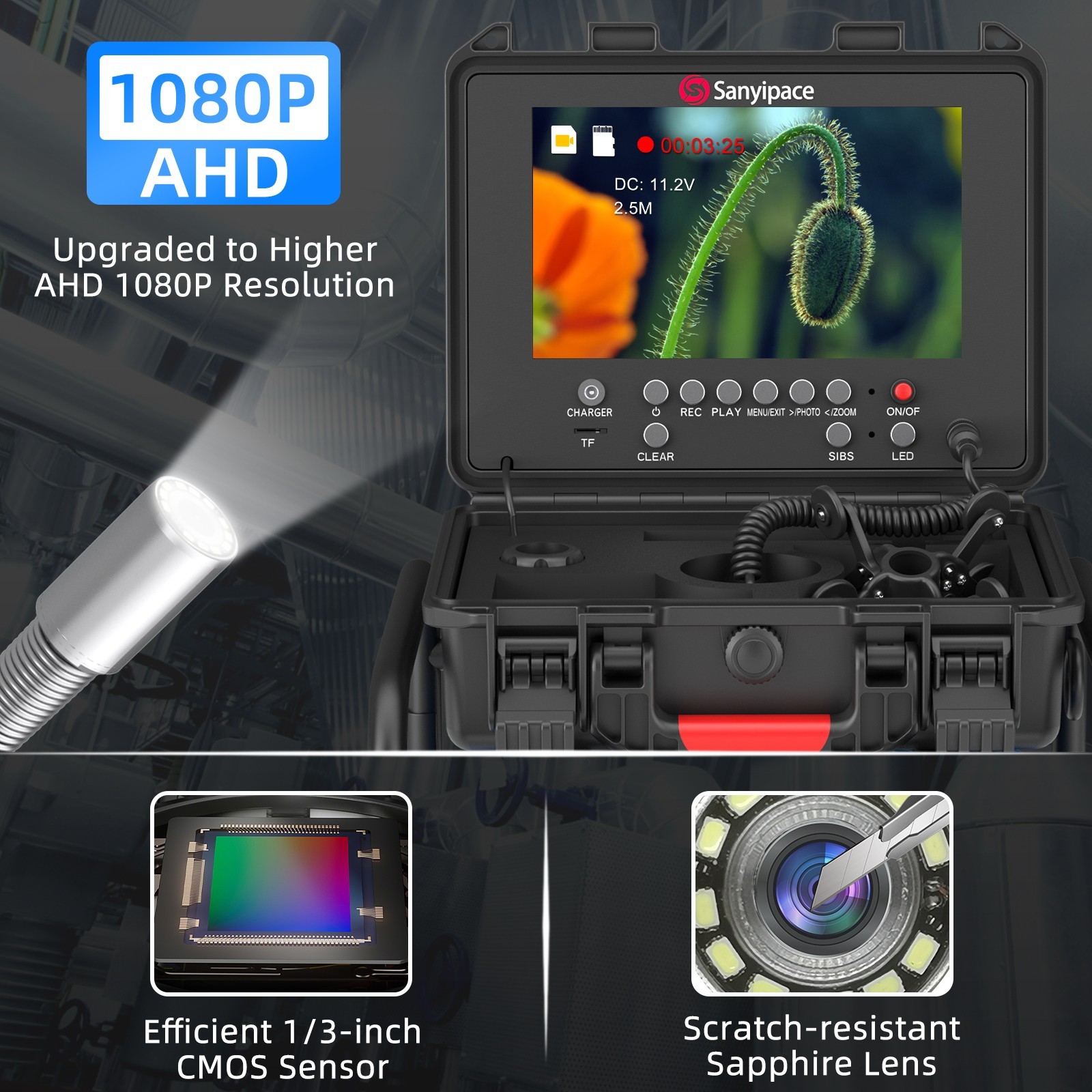 Sanyipace 9" Sewer Inspection Camera with Self-leveling and 512Hz