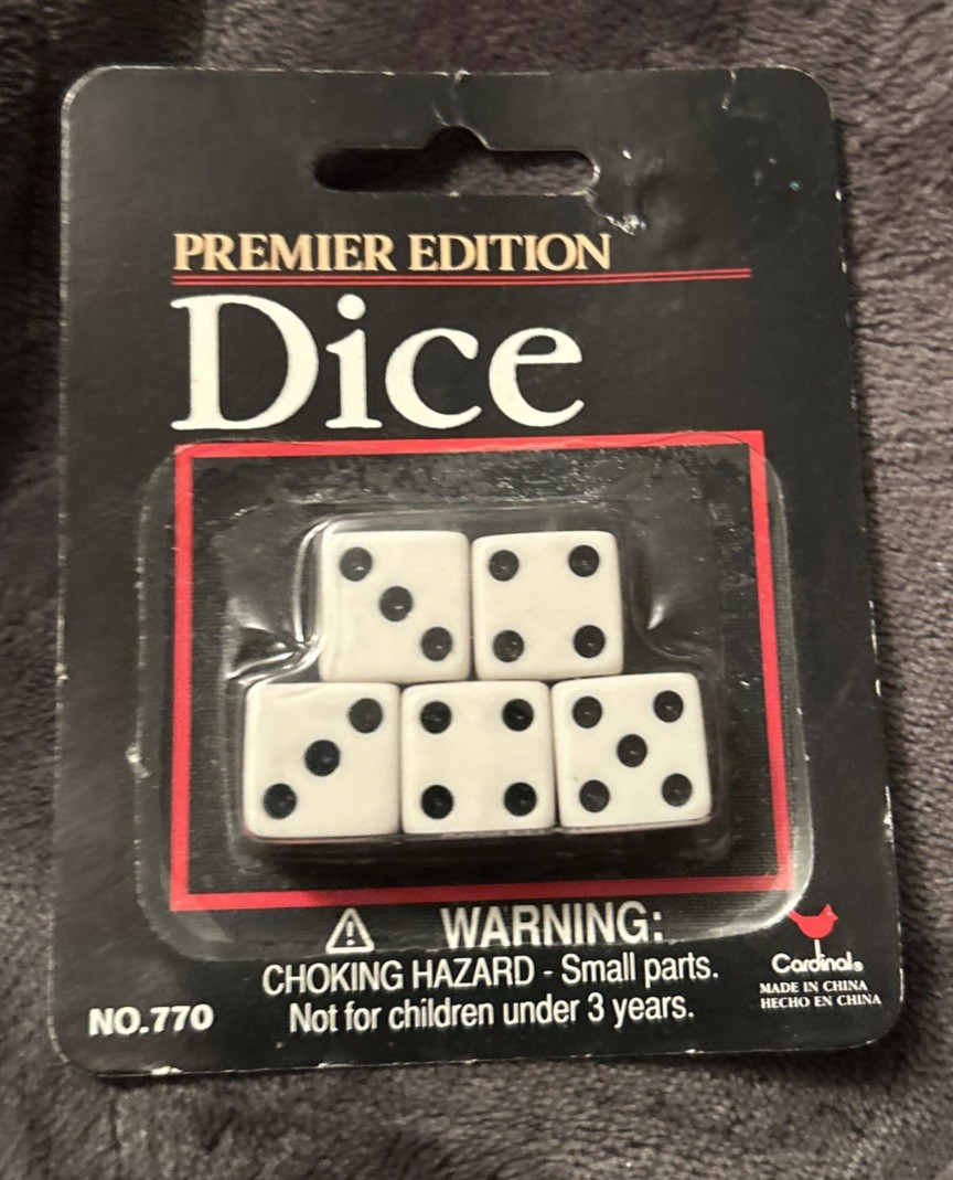 Cardinal Premier Edition White Black Dice No. 770 Package of 5 (NEW)