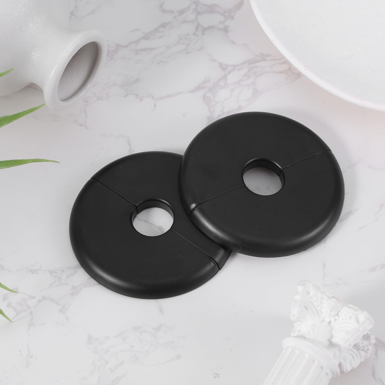 2pcs Wall Split Flange, Self-Adhesive Escutcheon 2.76x2.76x0.24in, Black