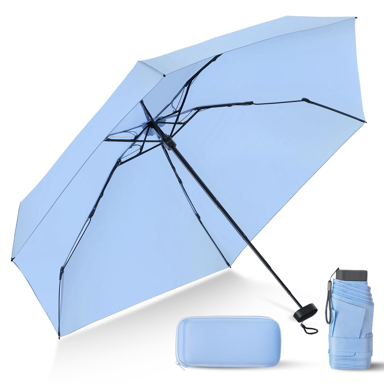 Compact Travel Umbrella with Case - Mini Umbrella for Purse, Small Lightweigh...