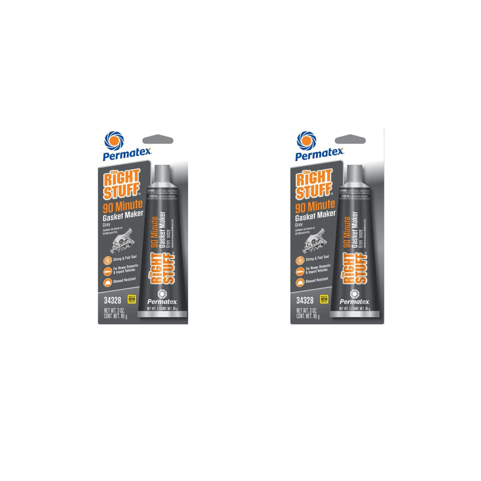 Pack of 2 Permatex 34328 The Right Stuff 90 Minute Grey Gasket Maker 3 Oz.
